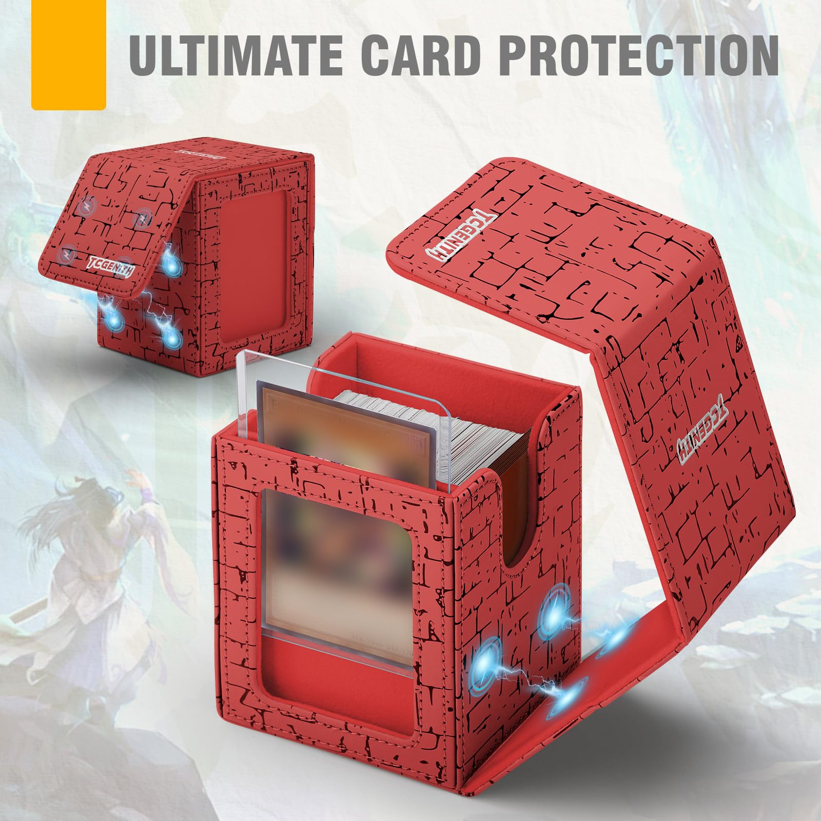 TCGENITH MTG Commander Deck Box with Display Window, Magnetic Closure Card Case Holds 100+ Double-Sleeved Cards, PU Leather TCG Storage Box Compatible