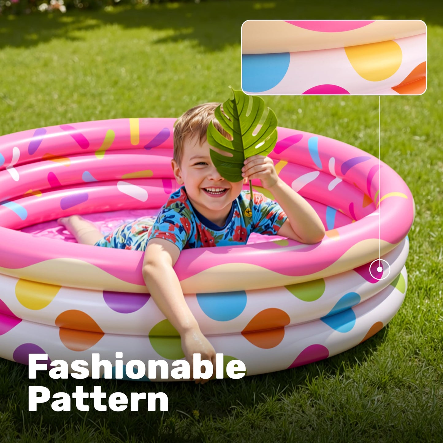 3 Pack 45" X 10" Inflatable Kiddie Pools, Watermelon & Pineapple & Cupcake Swimming Pool for Kids Seasonal Merriment, Indoor&Outdoor Water Pool Baby