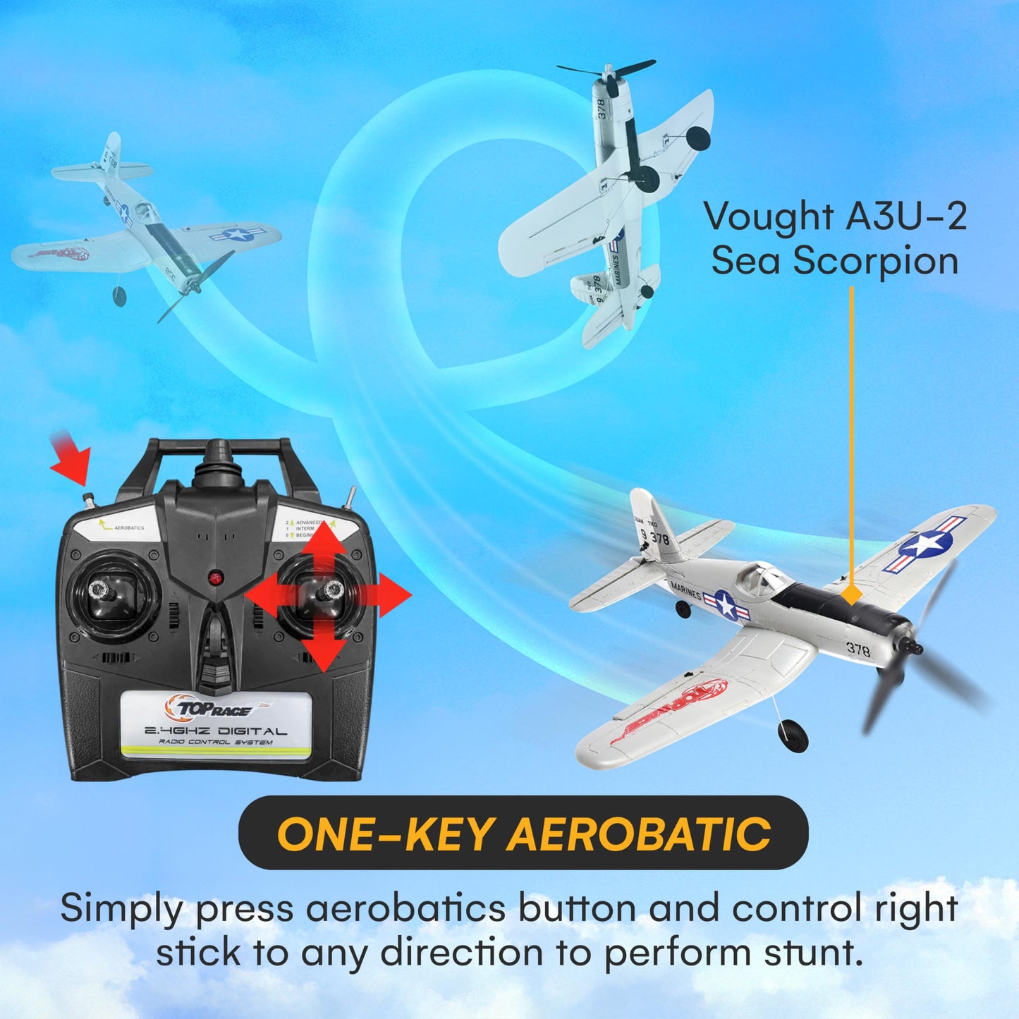 Top Race Remote Control Airplane - Ready to Fly 4 Channel RC Plane for Adults - Advanced Foam Construction - Remote Controlled War Cessna P51 Mustang