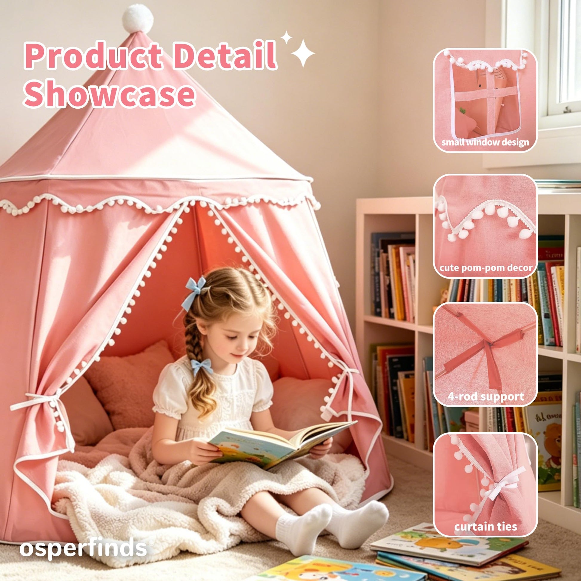 osperfinds Kids Play Tent, Kids Castle with Carry Bag, Kids Playhouse for Kids Ages 3-8, Portable Children Game Tent, Toddler Tent for Kids