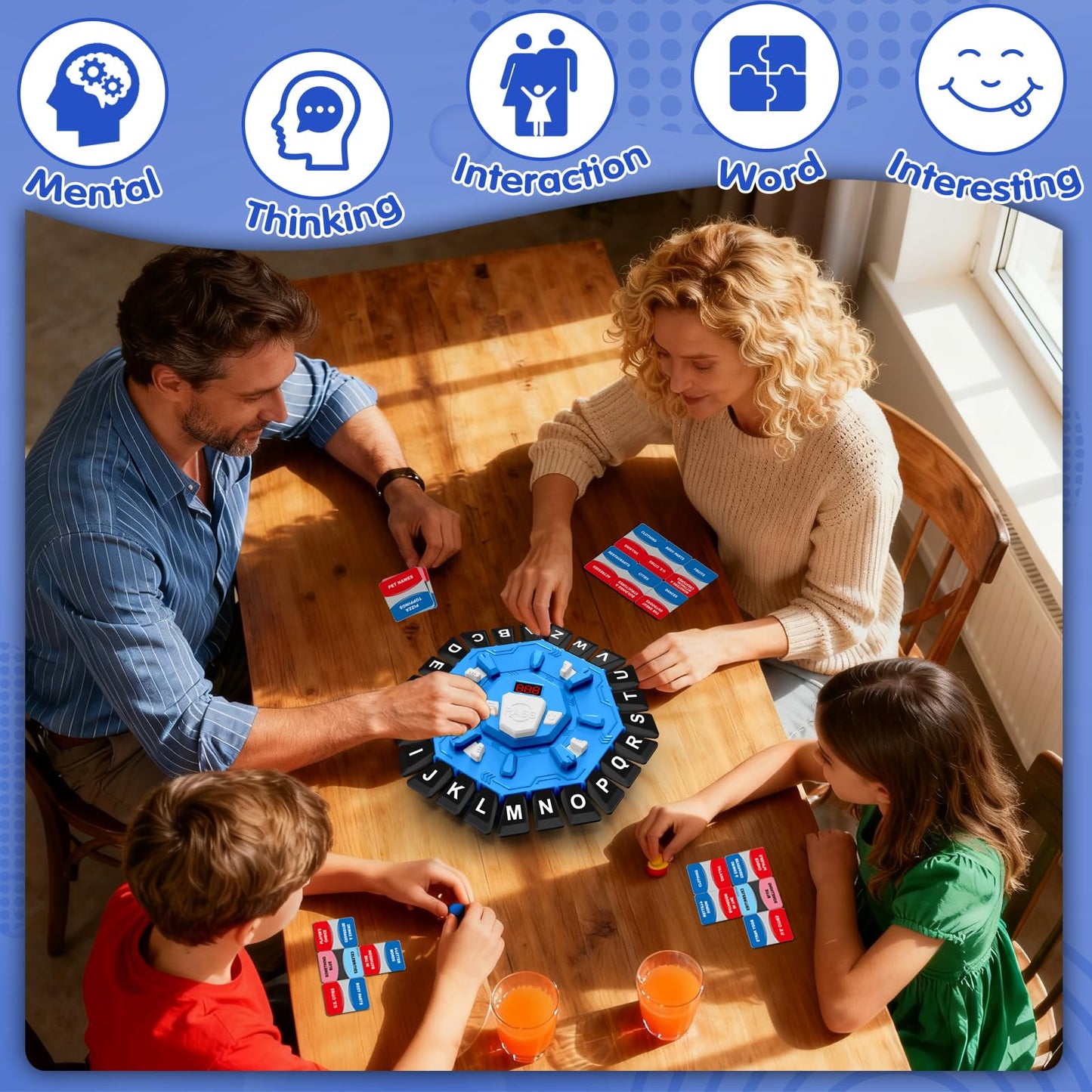 Hydrathy Family Board Word Games for Kids & Adults with Display Timer, Fast Paced 24-Letter Learning Party Card Game with 2 Modes & 220 Topics, Kids