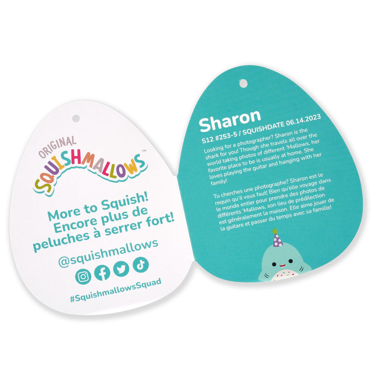 Squishmallows Original 12-Inch Sharon The Teal Shark with Party Hat + Confetti Belly - Official Jazwares “Happy Birthday” Plush (Medium-Sized)