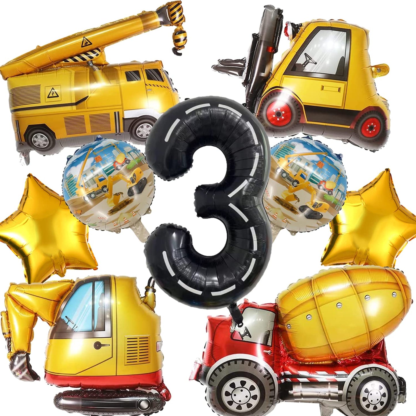 Construction Truck Balloons for Boys 3rd Birthday Party Supplies - Tractor Themed Decorations and Favors