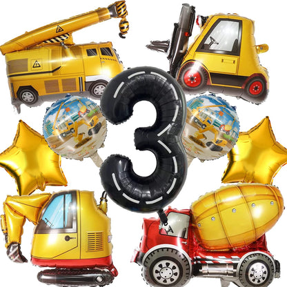 Construction Truck Balloons for Boys 3rd Birthday Party Supplies - Tractor Themed Decorations and Favors