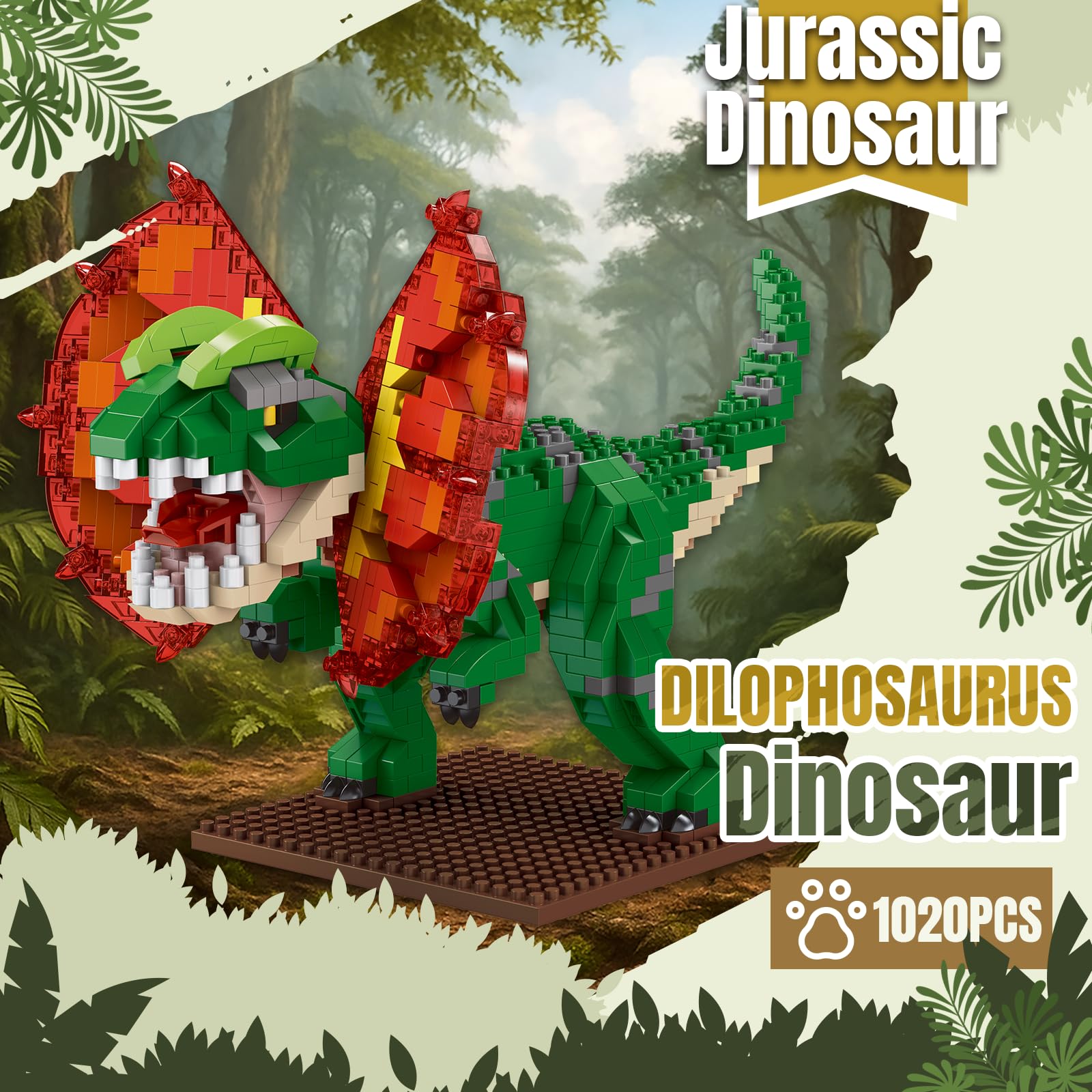 IBLOTIME Dilophosaurus Micro Brick Dinosaur Building Set, 1020 PCS