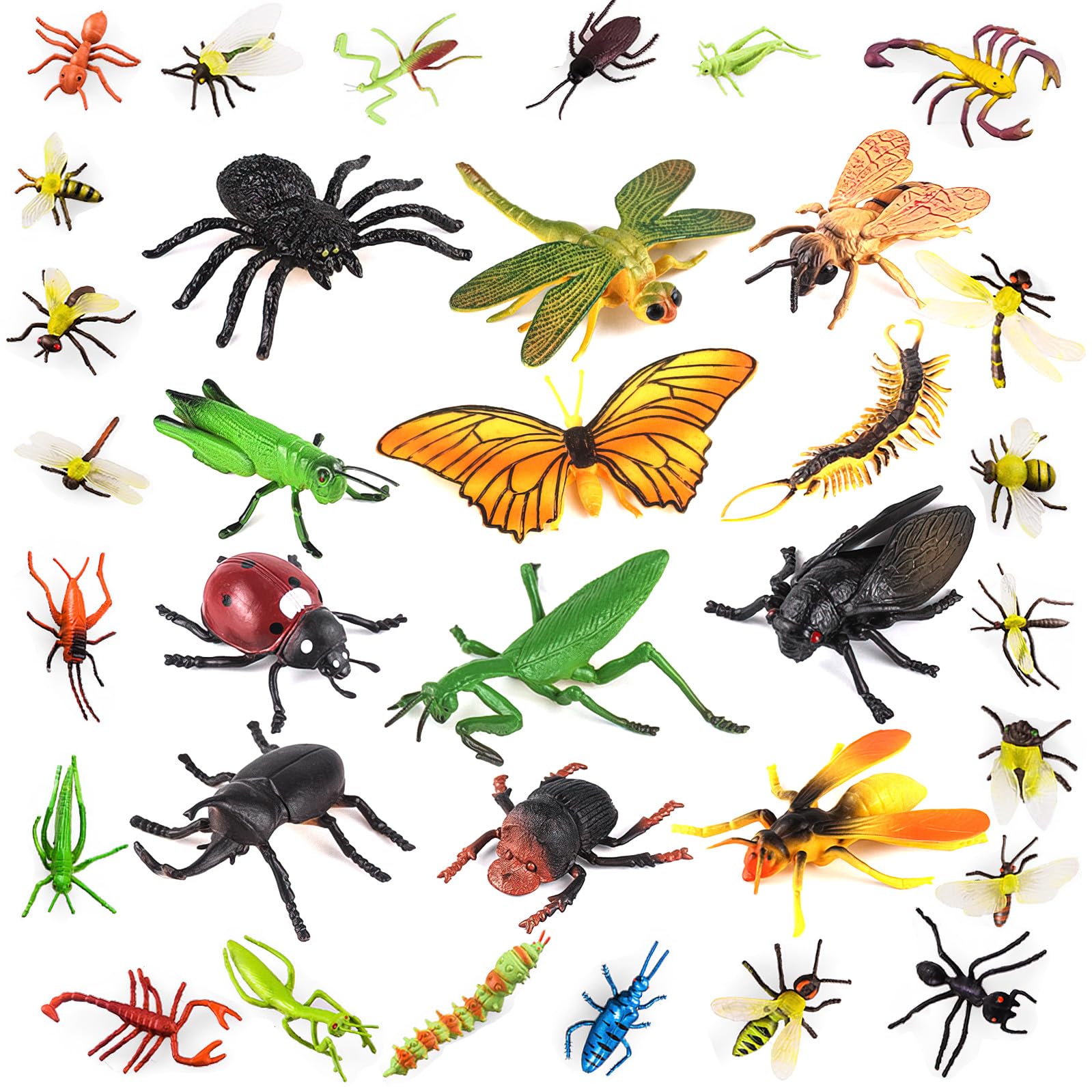 34 pcs Plastic Insects Lifelike Assorted Figures Realistic Insect Animal Model, Perfect Model for Recognizing Nature (34 Pcs Bugs)