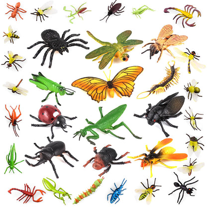 34 pcs Plastic Insects Lifelike Assorted Figures Realistic Insect Animal Model, Perfect Model for Recognizing Nature (34 Pcs Bugs)