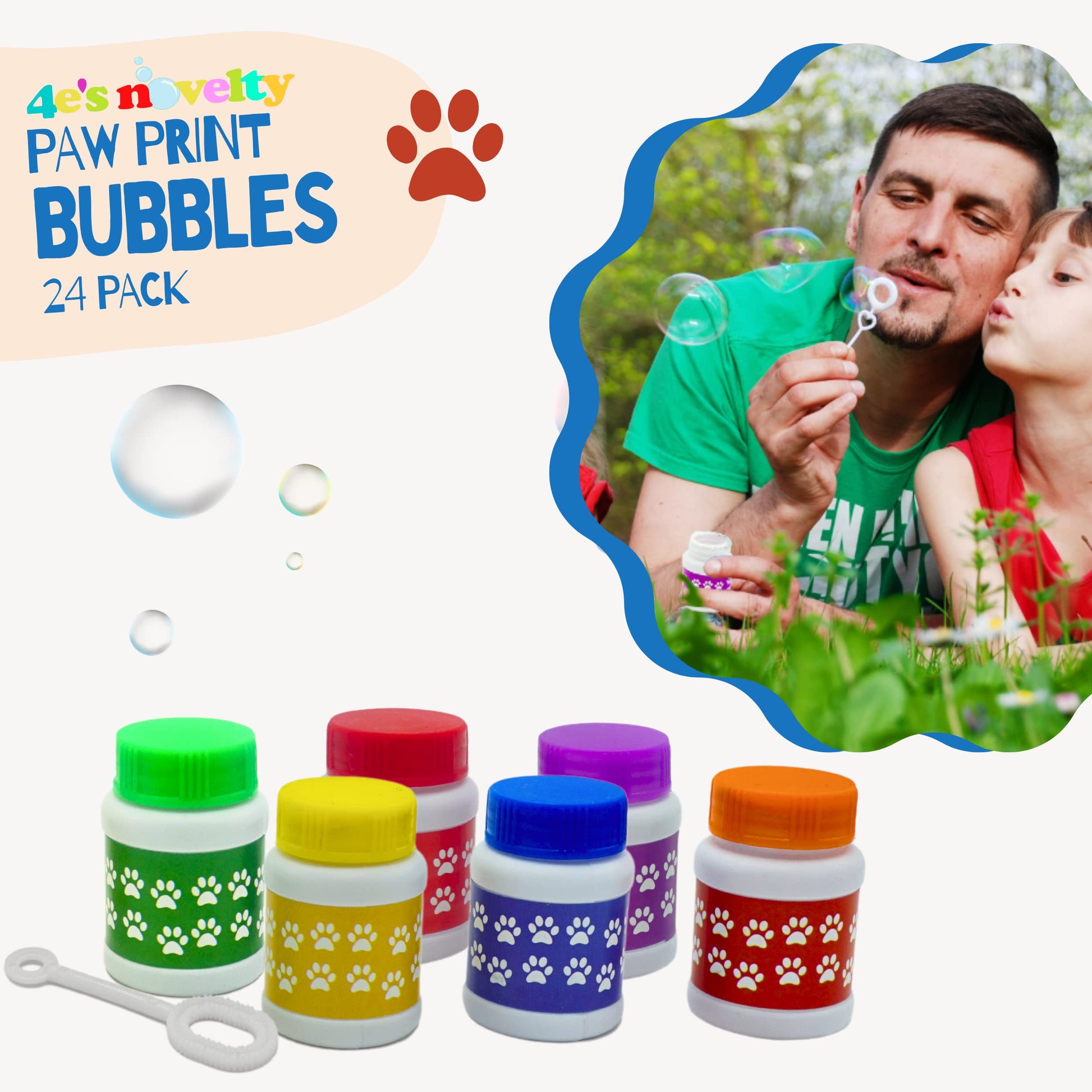 24 Pack Paw Print Bubble Bottles - Mini Bubbles 1 FL oz, Paw Dog Party Favors, Goodie Bag Fillers Stuffers, Party Supplies & Decorations, Bubble Wand
