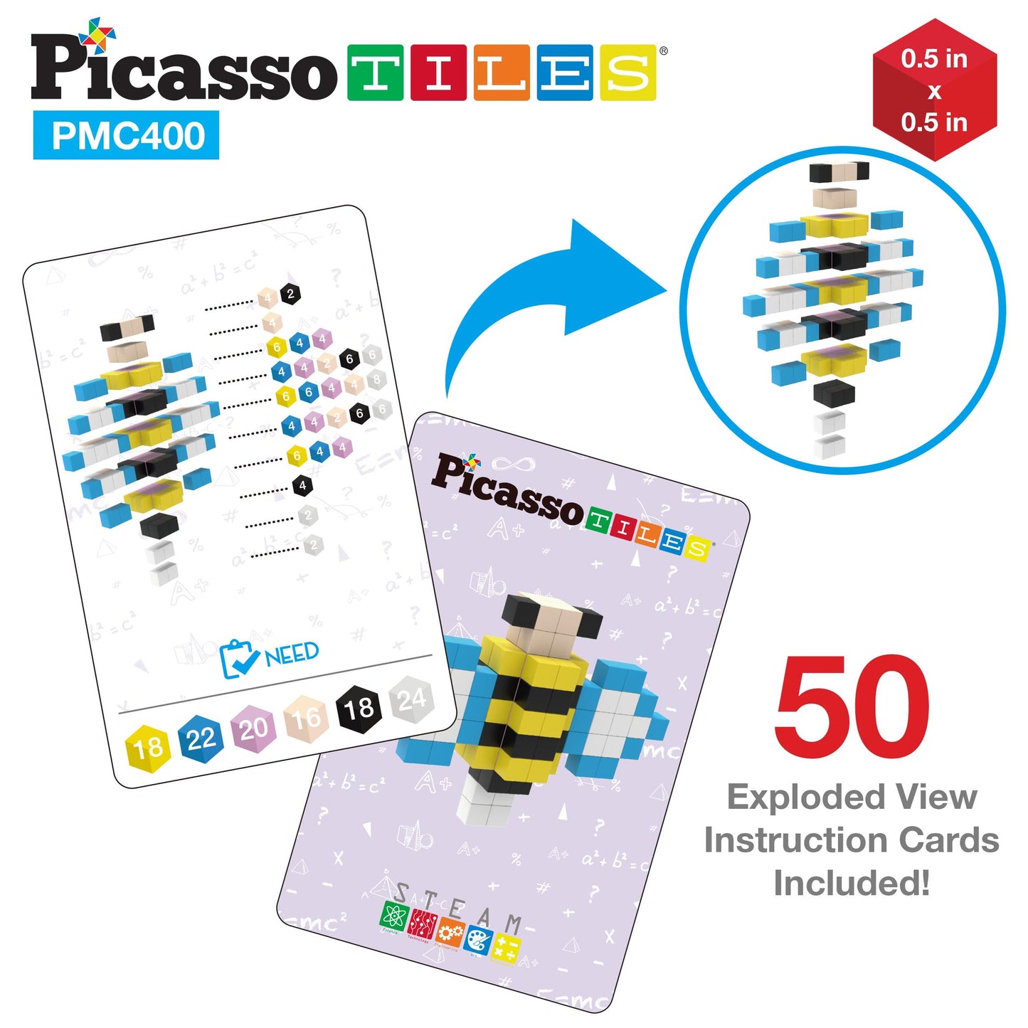 Picasso Cubes 0.5” Pixel Magnetic Puzzle Cube 400 Piece Mix & Match Sensory Toys STEAM Education Learning Building Block Magnets Children Construction