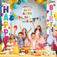 AiFaoobs 3 PCS Colorful Happy Birthday Banner Door Porch Sign Photography Black Background Party Supplies for Kids Boys Girls Birthday Party Supplies