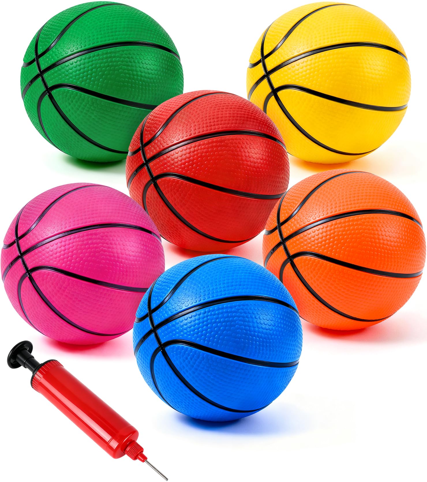 LAO XUE 6 Pack Mini Basketball Set with Pump,6 Inch Inflatable Balls