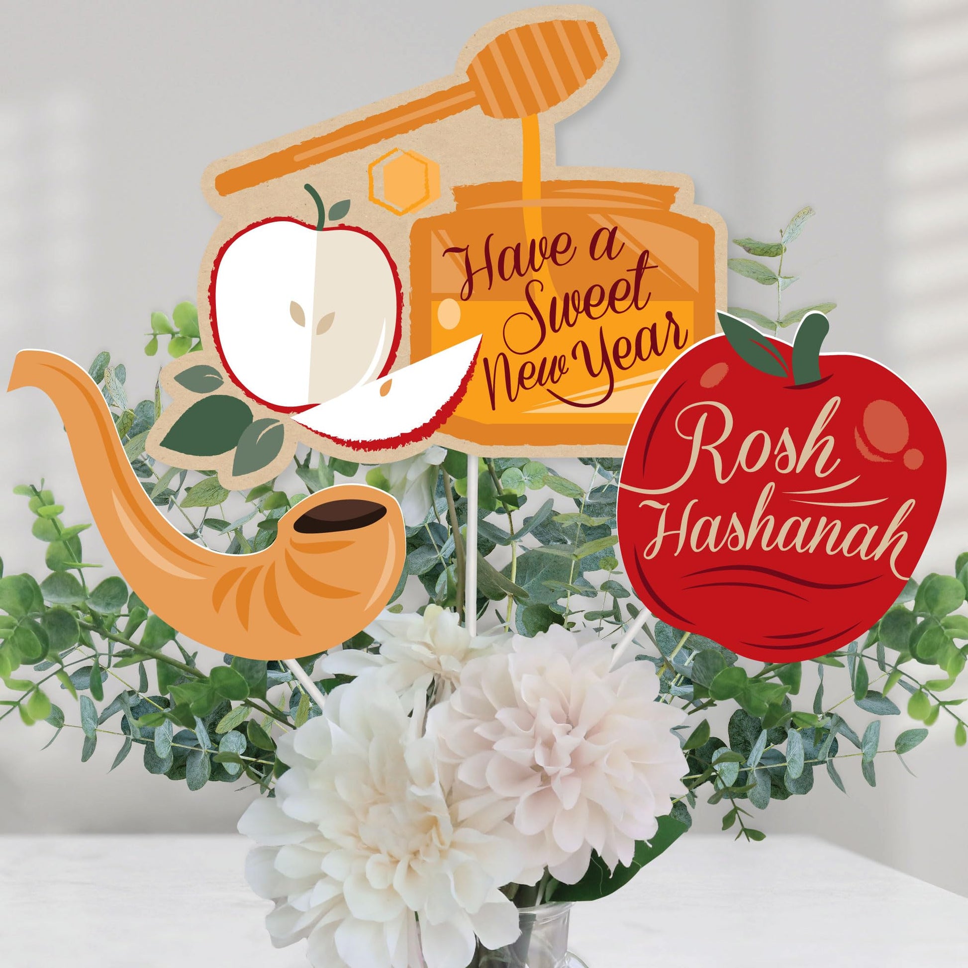 Big Dot of Happiness Rosh Hashanah - Jewish New Year Centerpiece Sticks - Table Toppers - Set of 15