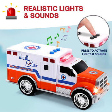 Liberty Imports 3-in-1 True Hero Emergency Rescue Vehicles Kids Toy Cars Playset - Ambulance, Fire Truck and Police Car with 3-Button LED Light
