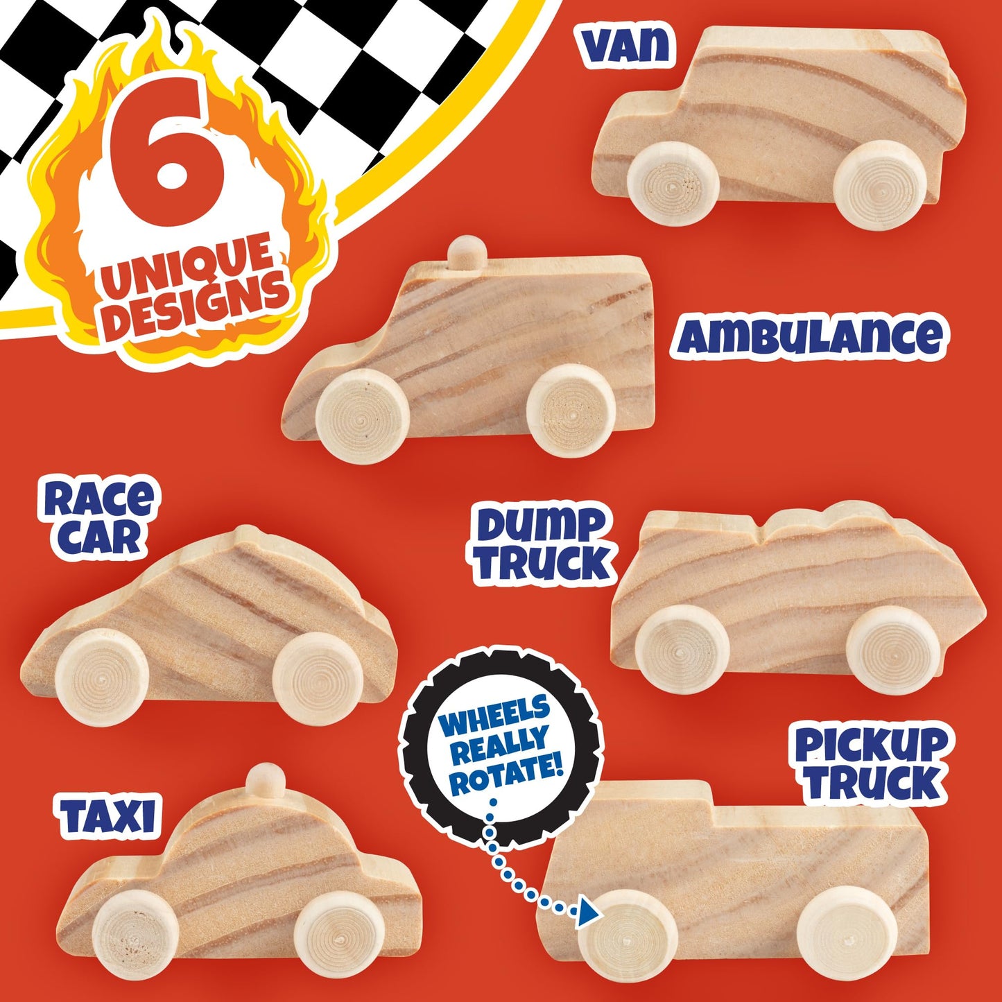 Kids Paint Your Own Wooden Car Craft Kits (12 Pack) - DIY Wood Painting Art Kits, Individually Wrapped w Paint, Brush & Bonus Decal Stickers - Party
