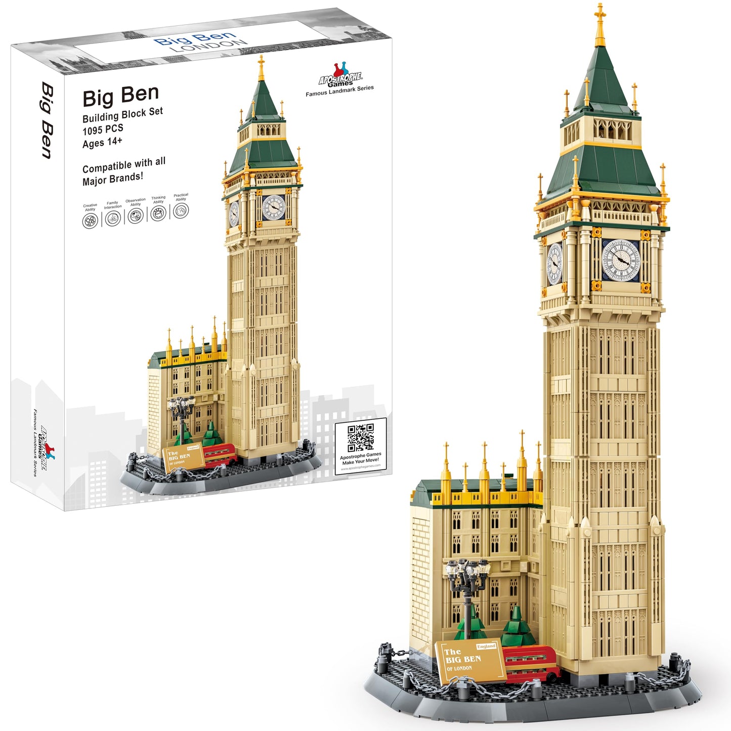 Apostrophe Games Big Ben Building Block Set (1,095 Pieces) London's Big Ben Clock Tower Famous Landmark Series - Architecture Model for Kids