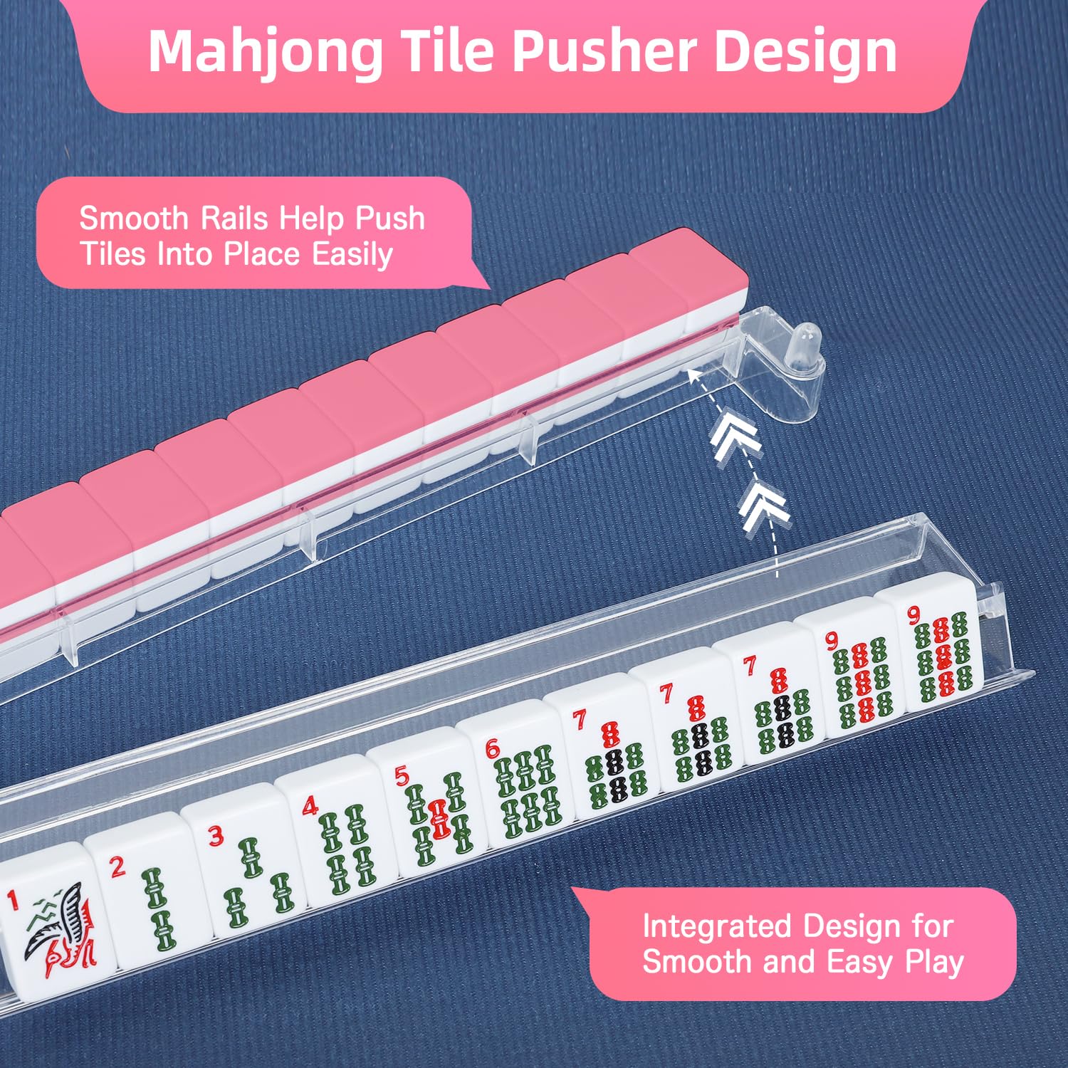 Xynzzeu Mahjong Racks with Pushers, 4 Pcs Clear Acrylic Mahjong Tile Racks with Pushers, 18.5 Inch American Mahjong Compatible, Non-Slip Smooth Push