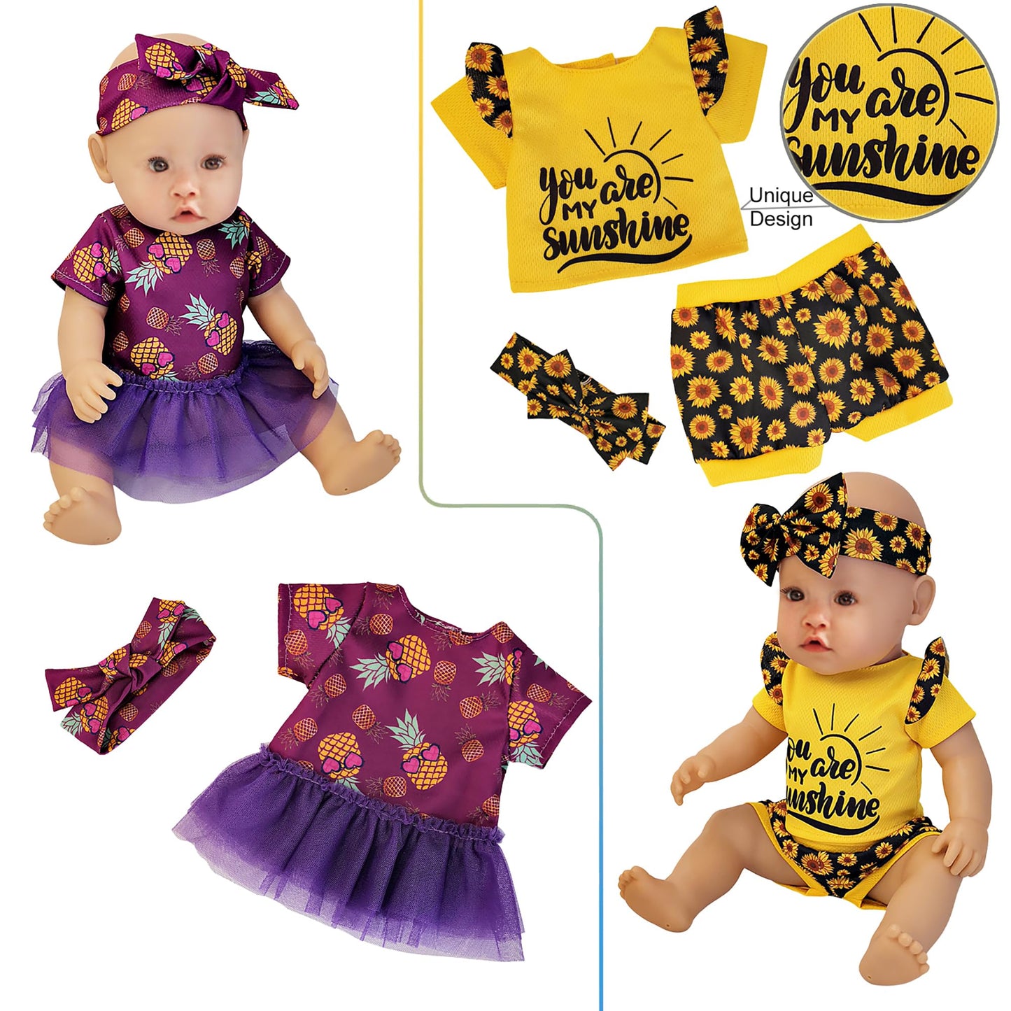 Windolls 10 Sets 14-16 Inch Baby Doll Clothes Dress Outfits Headbands Accessories fits New Born 15 inch Baby Doll