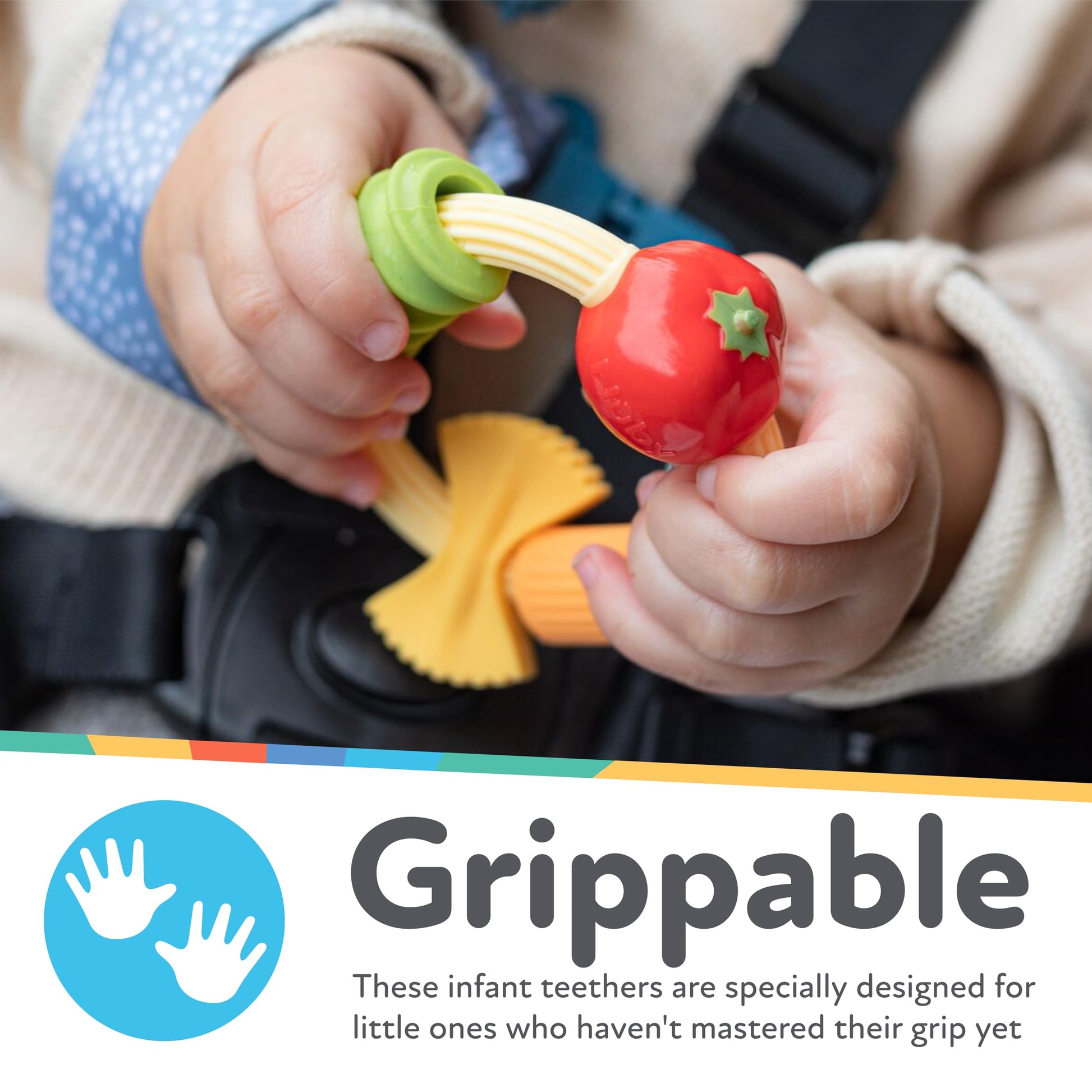 Nuby Pasta Ring Teether - 3+ Months - Soft, Silicone, Multi-Textured, Easy Grip Baby Teething Toy - Natural Teething Relief for Babies