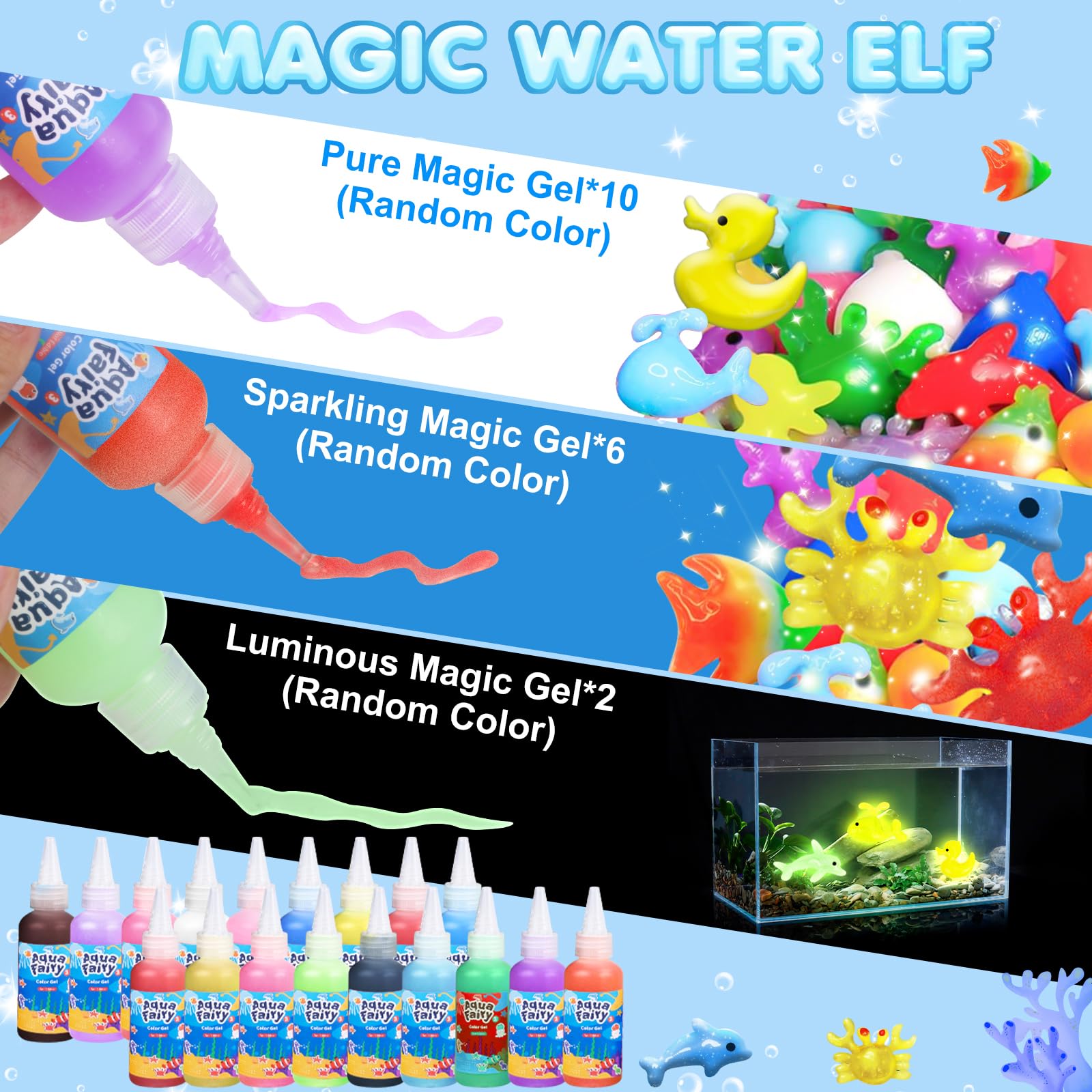 Lovyi Magic Water Elf Toy Kit,Aqua Fairy Water Gel Kit,DIY Squishy Maker with 18 gels &12 Shape Toolings,Magic Gel Water Pets,Squishy Making kit,Toys