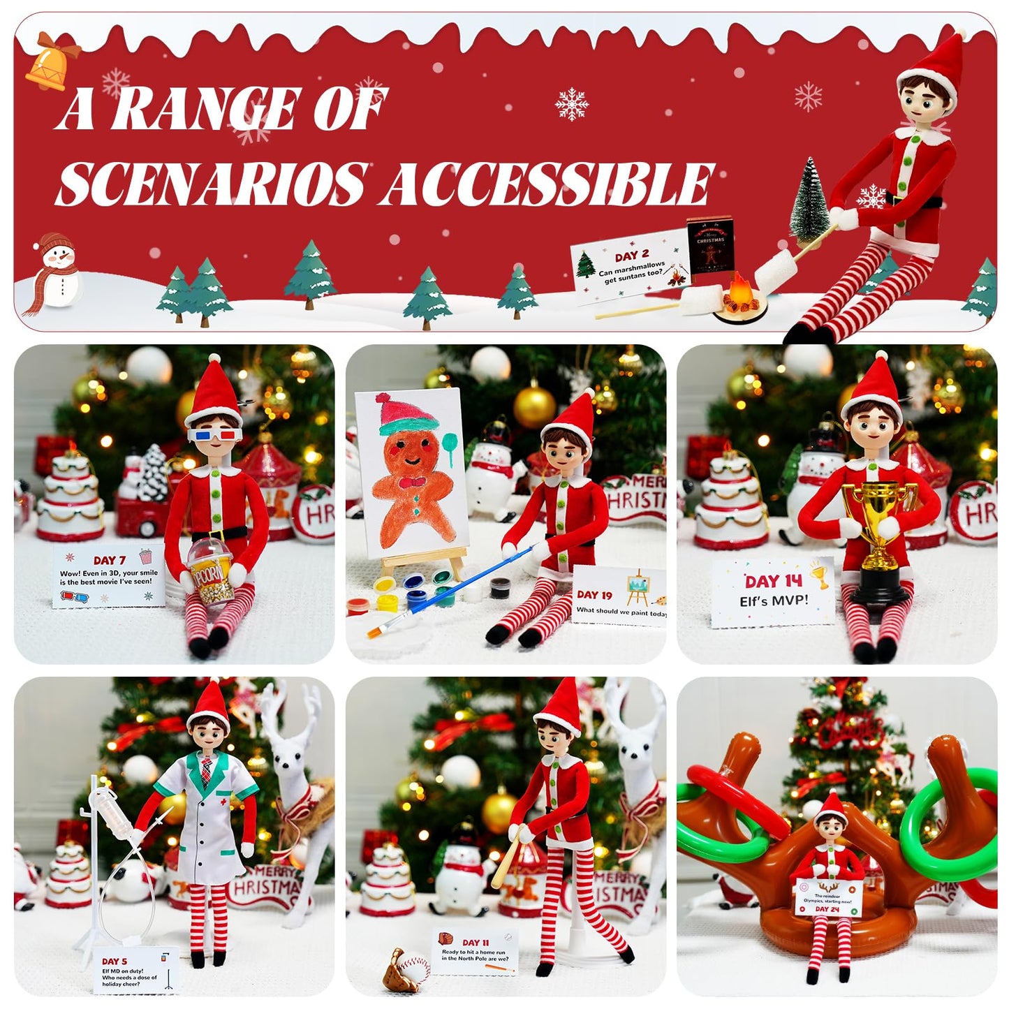 Elf Kit 24 Days of Christmas 2025 Countdown to Christmas with Elf Decorations Accessories & Elf Adventures Starter Kit Boy & Girl (Elf Doll NOT
