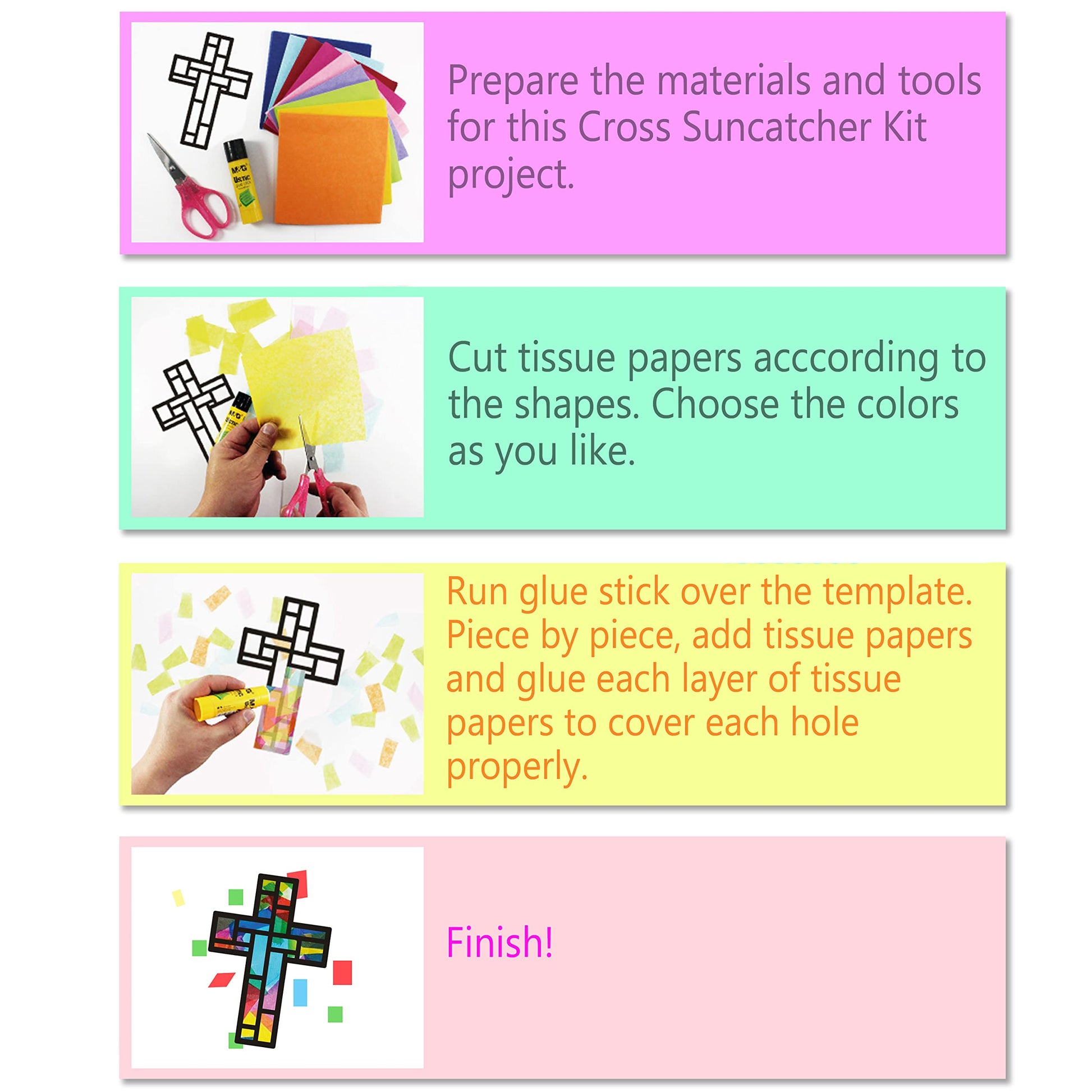 VHALE Suncatchers Craft 3 Sets (9 Cutouts) w Tissue Papers Stained Glass Effect Paper Sun Catcher Kit, Window Art, Classroom Crafts, Creative Art