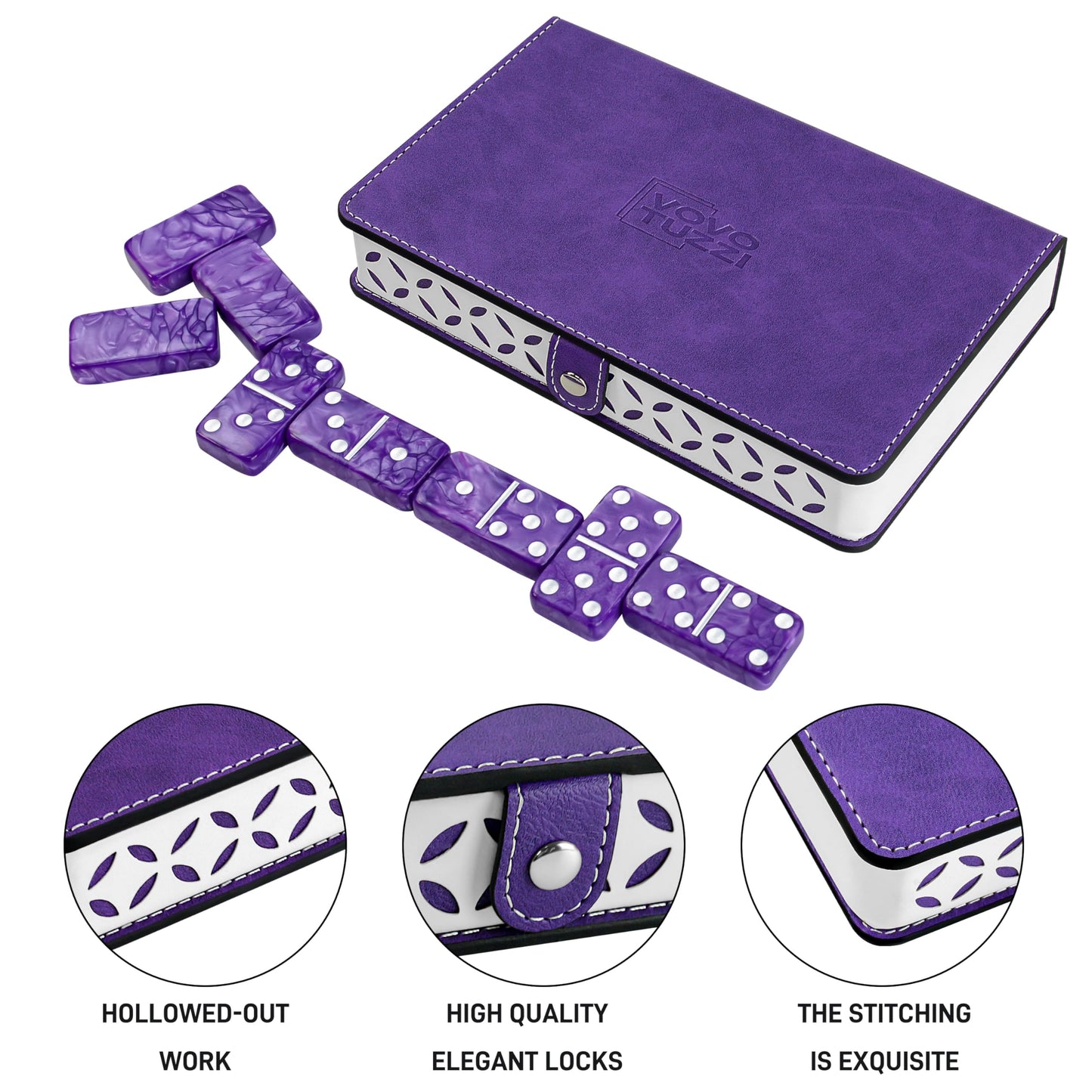 Vovotuzzi Dominos Set for Adults and Kids - Domino Set for Classic Board Games - Thick Jumbo Dominoes Double 6 for Travel Games - Purple Domino's 28