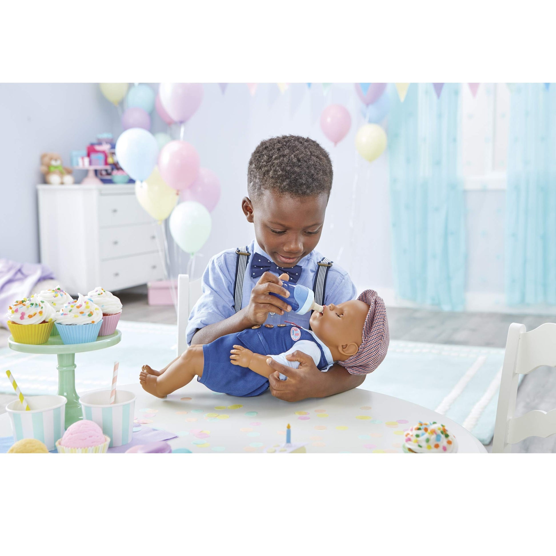 Baby Born Interactive Boy Baby Doll Party Theme - Brown Eyes with 9 Ways to Nurture, Multicolored