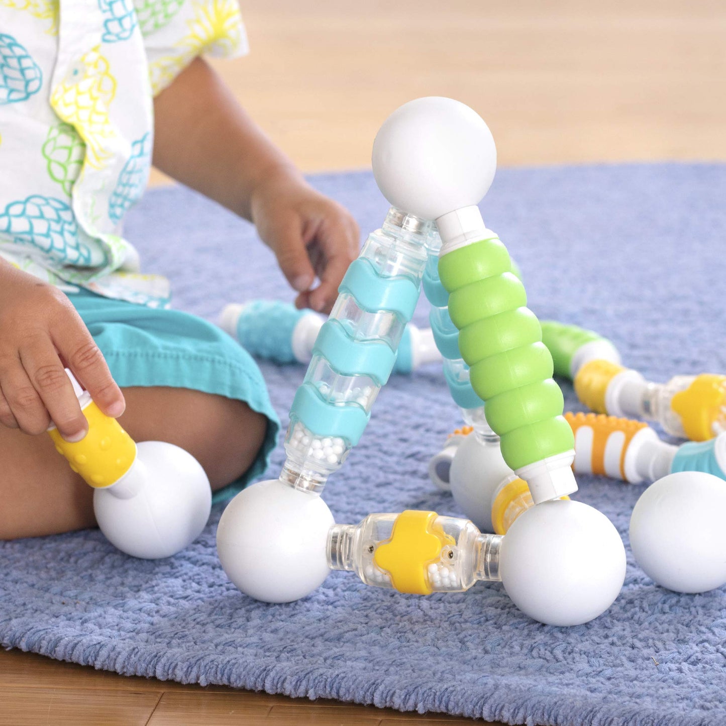 Guidecraft Grippies Shake, Build and Curve - 70 Piece Set: Magnetic STEM Learning Toys, Fun Educational Building Set for Toddlers
