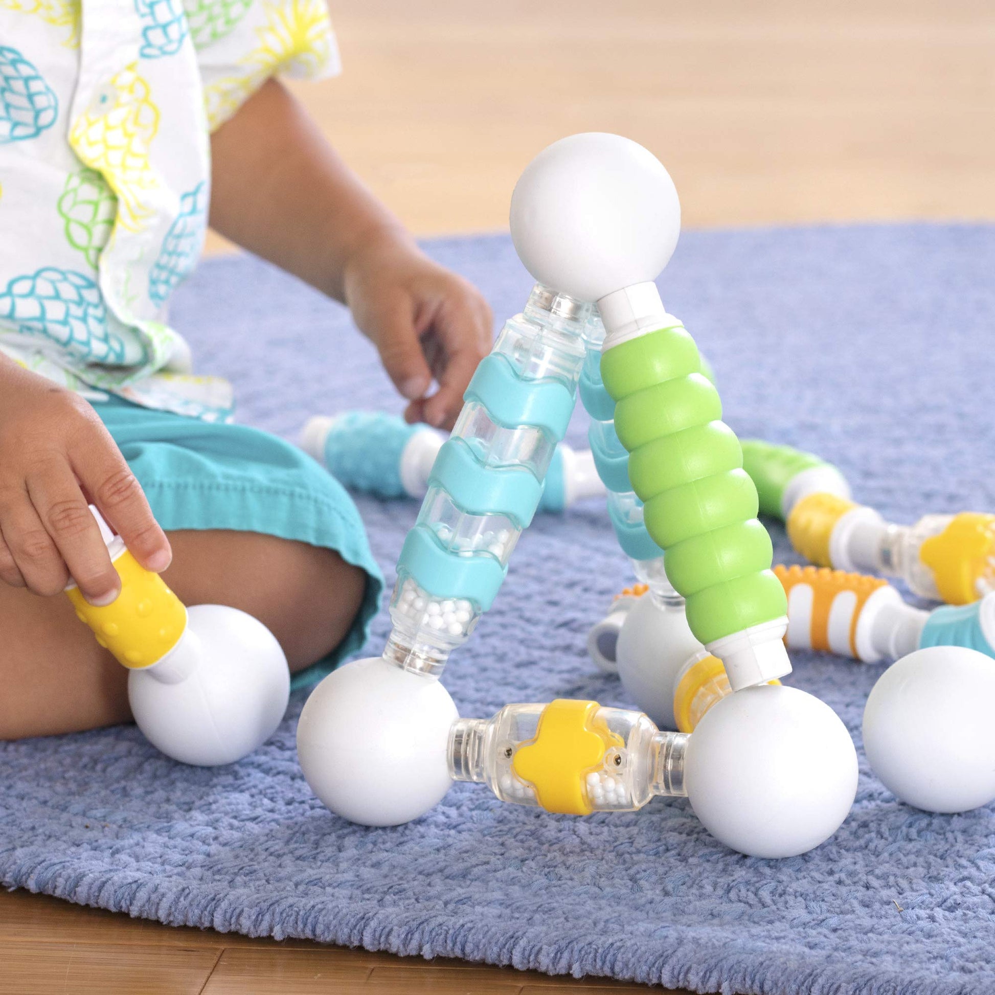 Guidecraft Grippies Shake, Build and Curve - 70 Piece Set: Magnetic STEM Learning Toys, Fun Educational Building Set for Toddlers