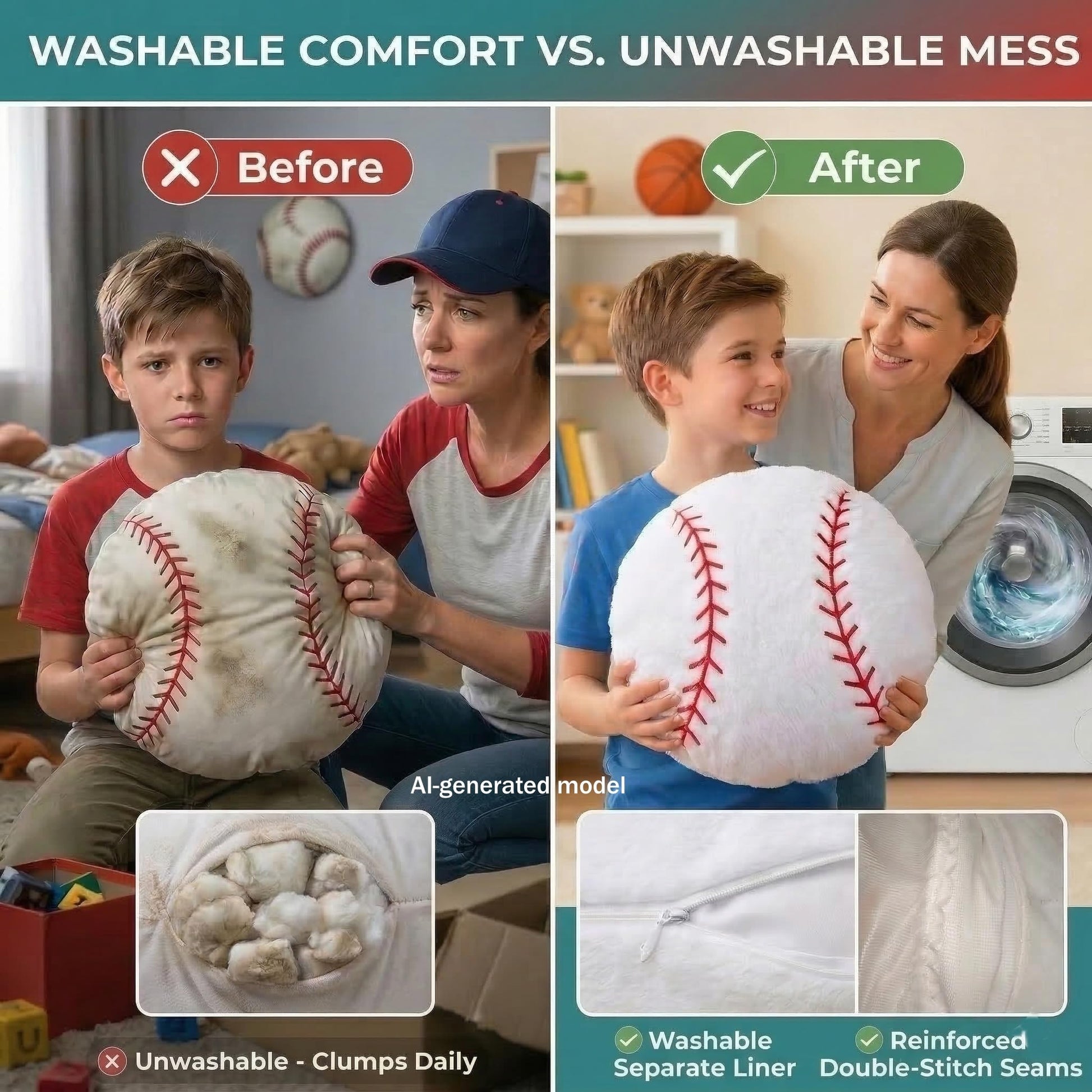 CatchStar Baseball Pillow Plush for Boys: Soft Room Decor Double-Stitched Inner Liner 50lbs Tear-Resistant 0 Leaks - 3D Shape Stuffed Throw Toy Gift