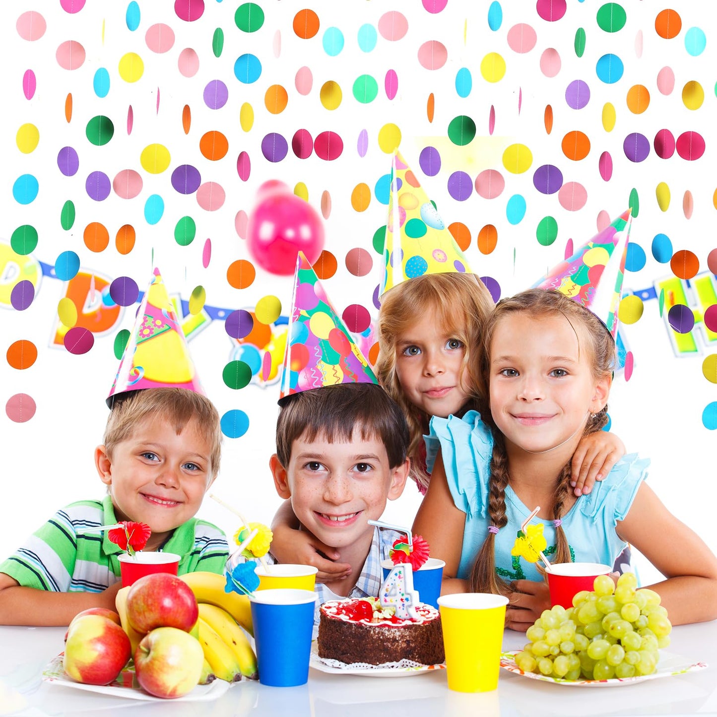 RUBFAC 5pcs Rainbow Circle Dots Paper Garland Party Decorations