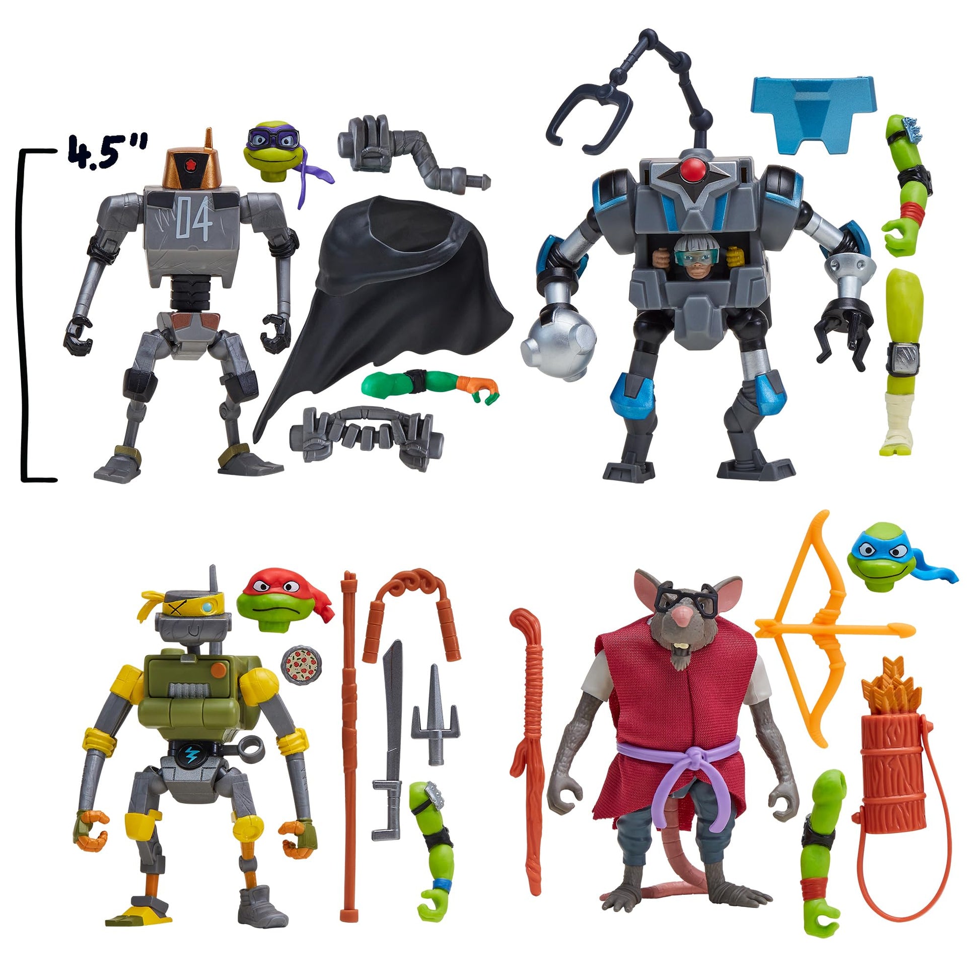 PlayMates Teenage Mutant Ninja Turtles Mix N Match Robots 4-Pack Bundle Toys