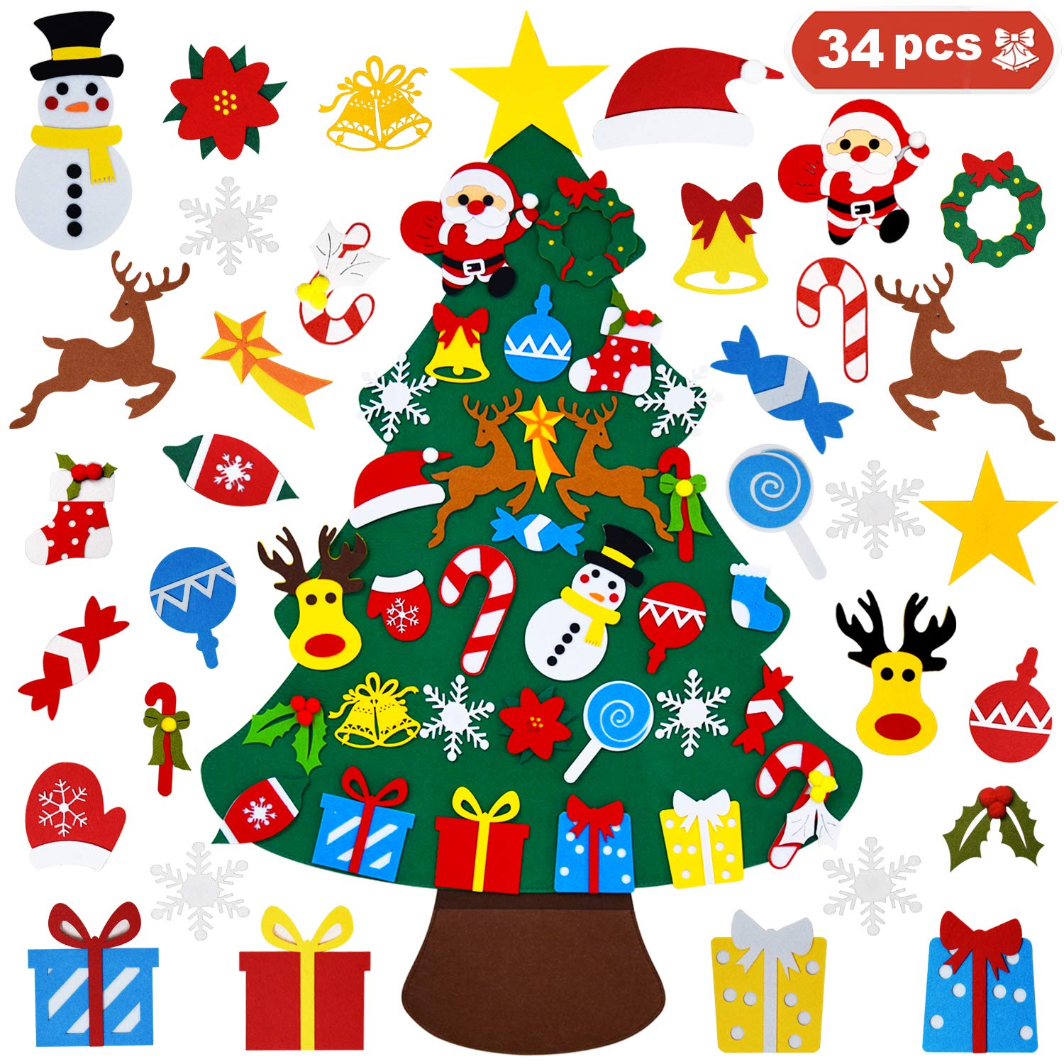 THAWAY DIY Felt Christmas Tree for Toddlers with 34 pcs Detachable Ornaments, Kids Door Wall Hanging Xmas Gifts Christmas Decorations