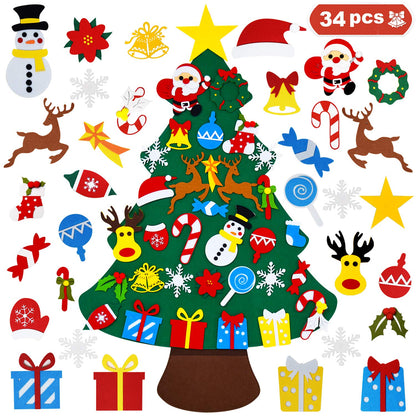 THAWAY DIY Felt Christmas Tree for Toddlers with 34 pcs Detachable Ornaments, Kids Door Wall Hanging Xmas Gifts Christmas Decorations