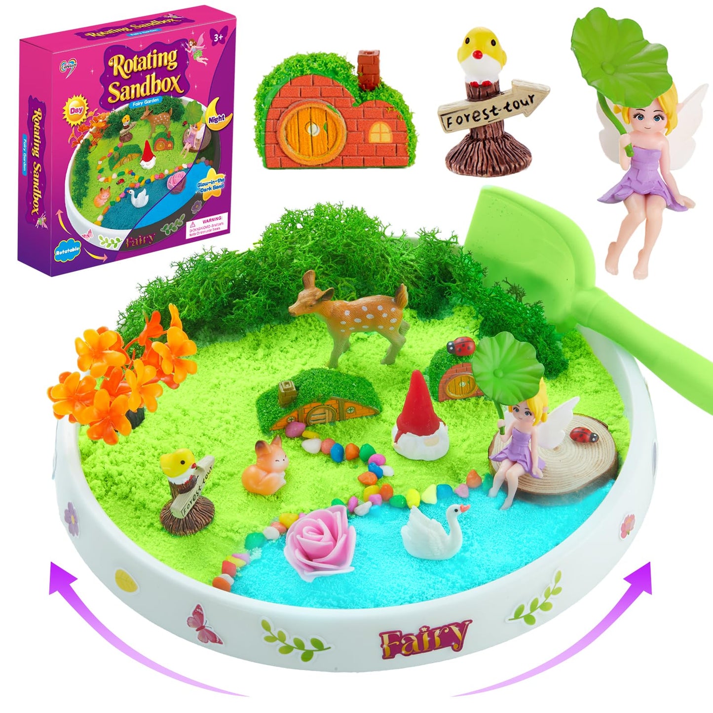 Carolart Spinning Fairy Garden Sensory Bin with Glow Sand Kit