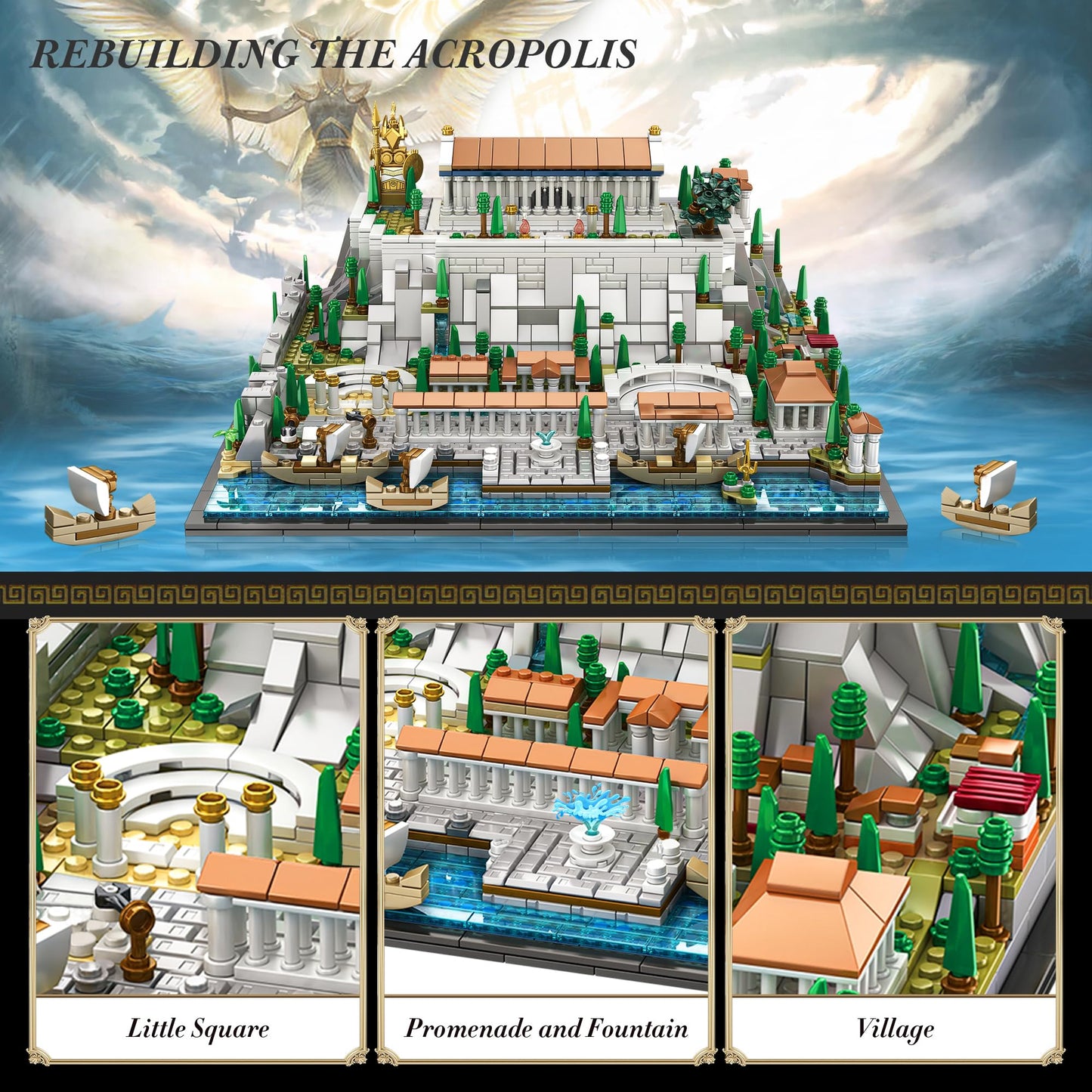 SpblastB Architecture Acropolis of Athens Building Blocks Set, 1988 Pieces Landmark Collection City Building Kit, Display Model Kit and Home Decor