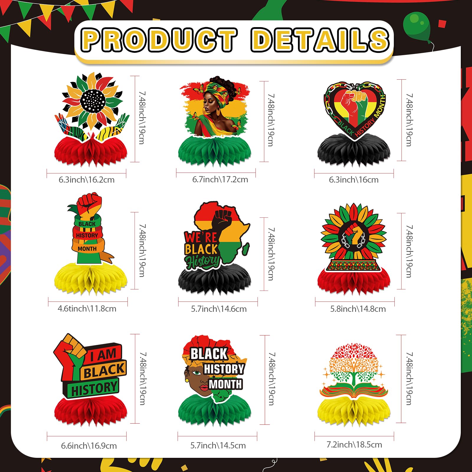 Black History Month Decorations: 9pcs Black History Month Honeycomb Centerpieces for African American Holiday Party Table Decor