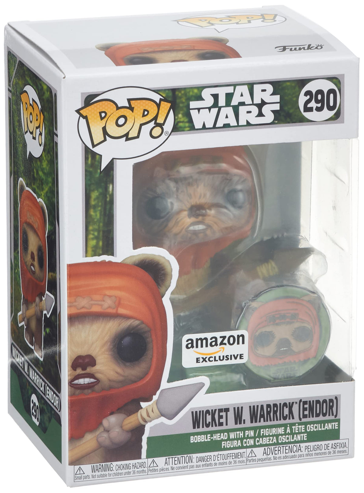 Funko POP Star Wars: Across The Galaxy - Wicket with Pin, Amazon Exclusive,Multicolor