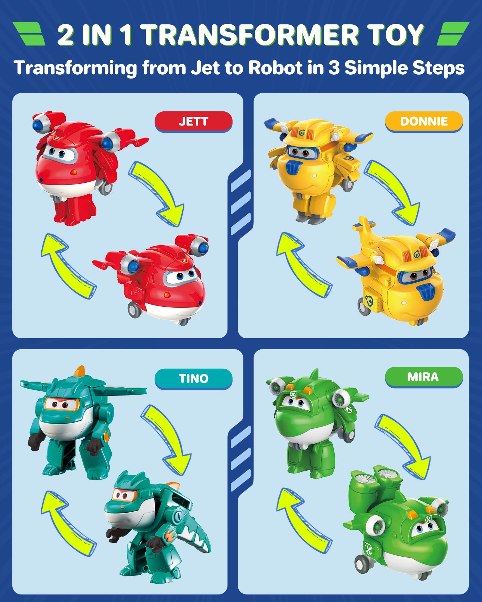 Super Wings 15-Pack Transforming Toys 2 inch Airplane Robot Mini Action Figures with Real Mobile Wheels for Kids 3 4 5 6 7 8+ Birthday Party Supplies