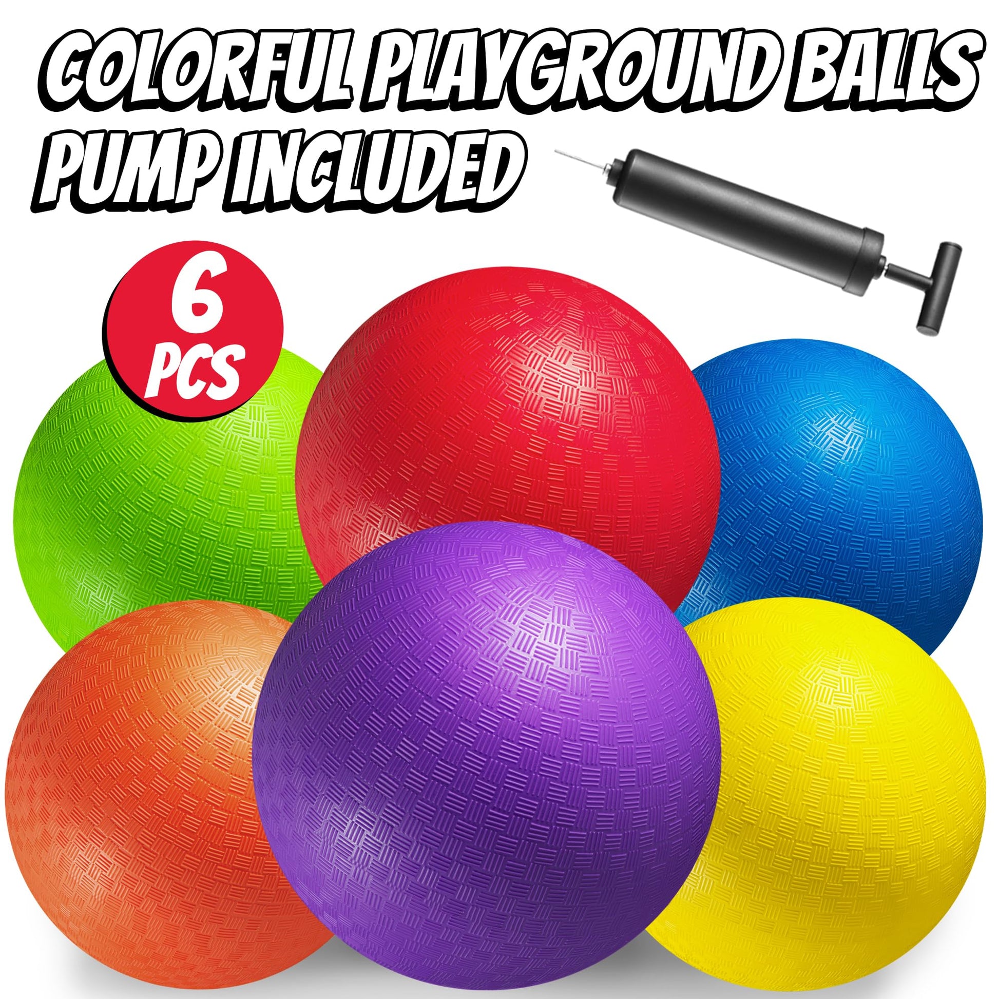 10-Inch Kickballs for Kids & Adults (6-Pack) W/Hand Pump Playground Balls