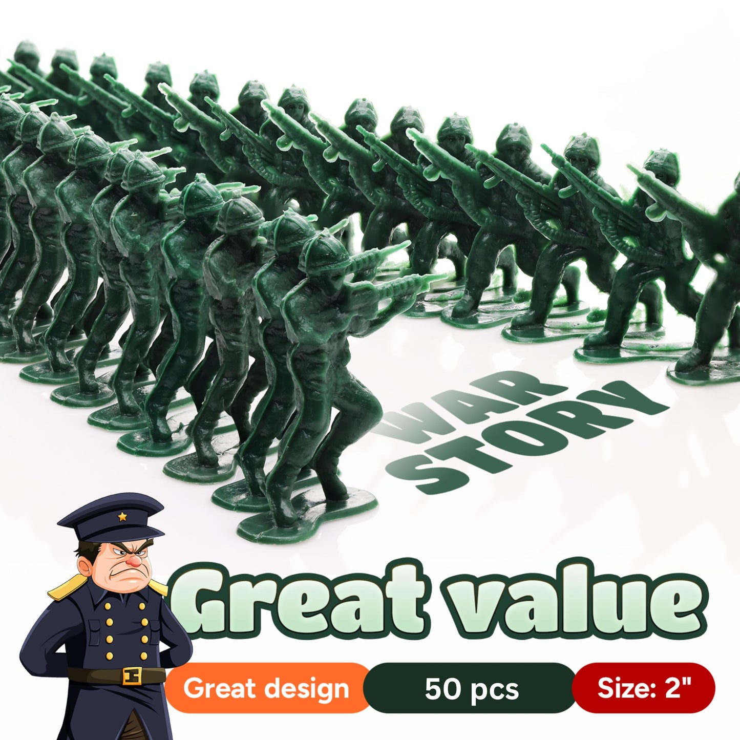 Entervending Army Men Action Figures - 50 Pcs Green Soldier Toy Playset - Boys 2' Military Toys