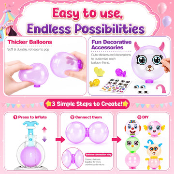 Motivekit Circus Balloon Craft Kit - DIY Sticky Balloon Animal Set with Pump, Funny Inflator for Kids, 3D Stickers, Bouncy Balloons & Accessories
