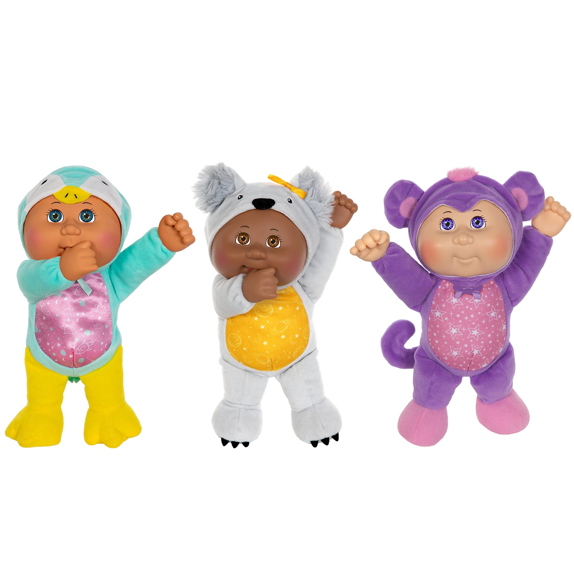 Cabbage Patch Kids Space Friends 3-Pack - 9 Inch CPK Dolls - Collectible Cuties - Features Mercury Monkey, Pluto Penguin, Nova Koala - Thumb-Sucking