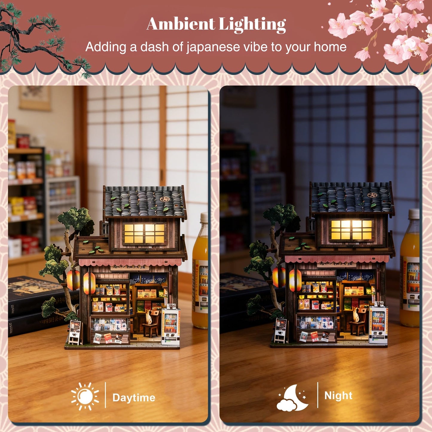 DIY Book Nook, Miniature House Kit with LED Lights (Kasuga Grocery Store)