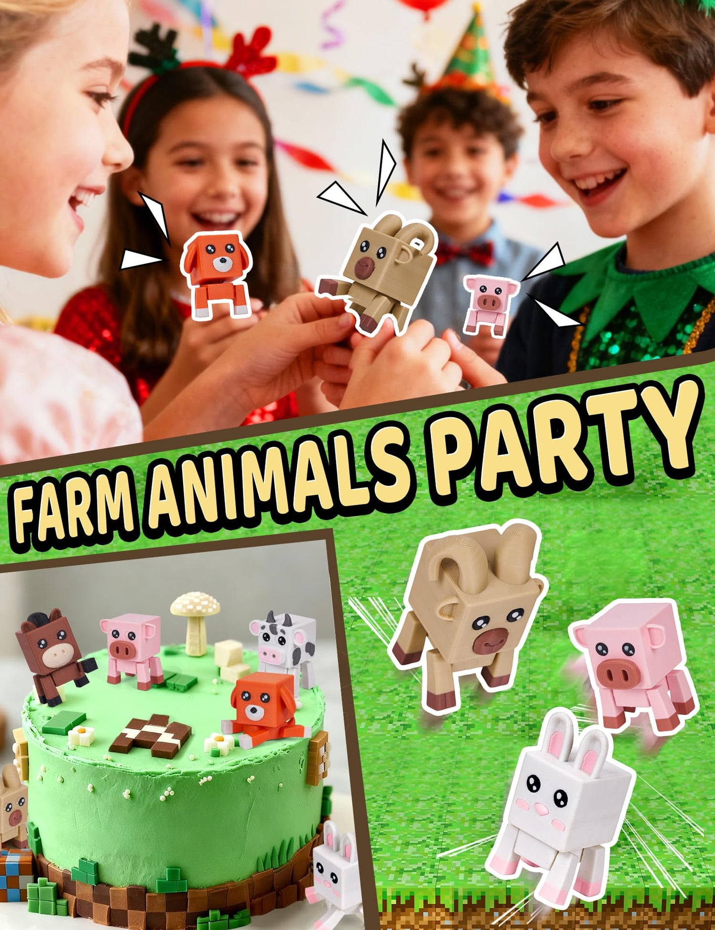 Aousin 3D Printed Animals, Adorable Desk Pets for Desk Decor Gifts (Farm Animal)