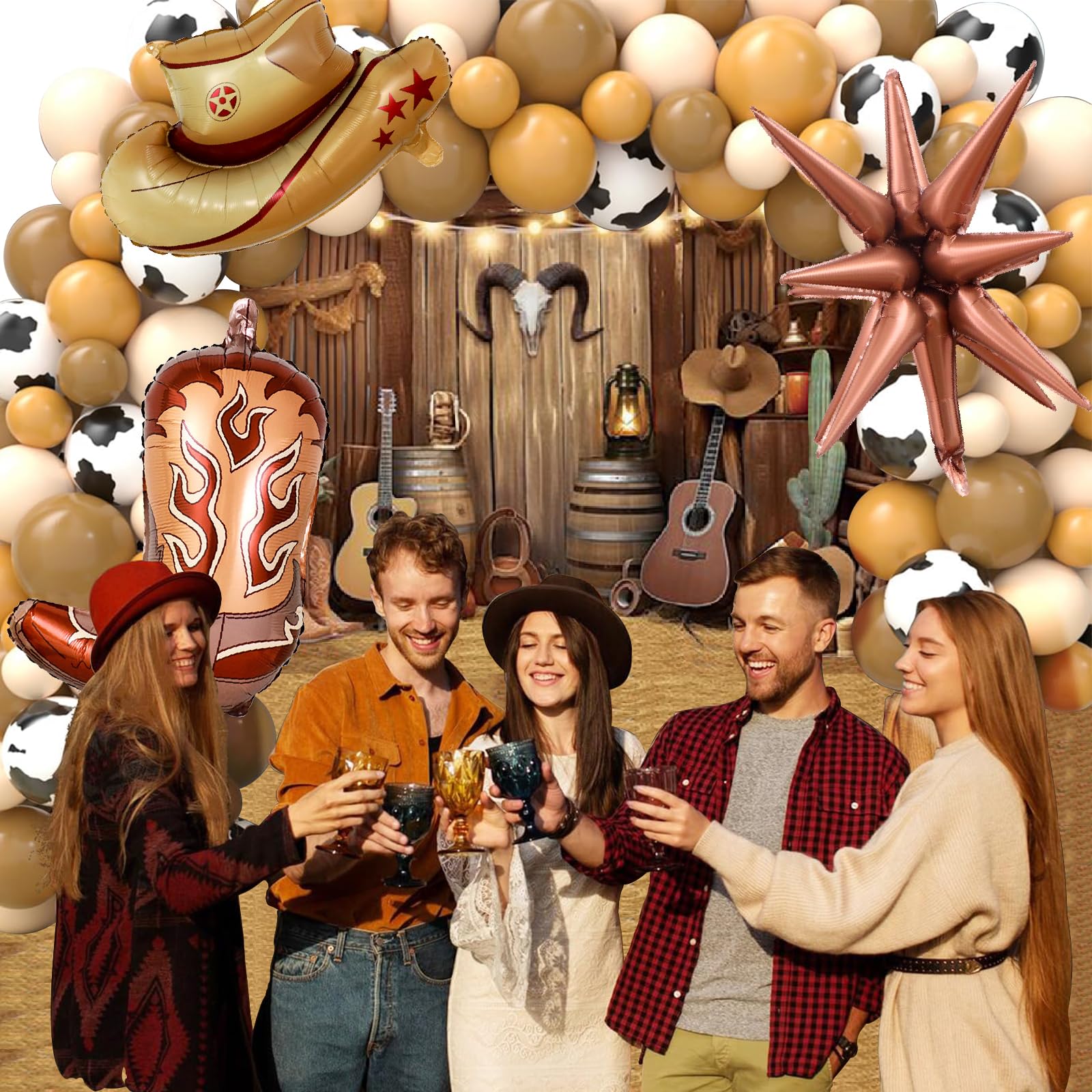Western Cowboy Party Decorations, 40 Inch Foil Brown Number 1 Balloons, Latex Cowboy Balloons for Cowboy Birthday Party Decorations for Boy