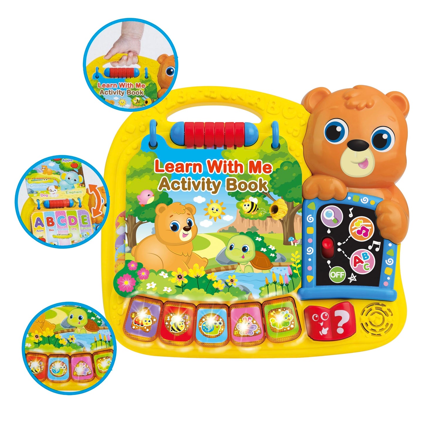 Winfun Learn with Me Activity Book - Interactive Educational Toy with 13 Colorful Pages, Light-Up Animal Buttons, Music & Questions - Early Learning