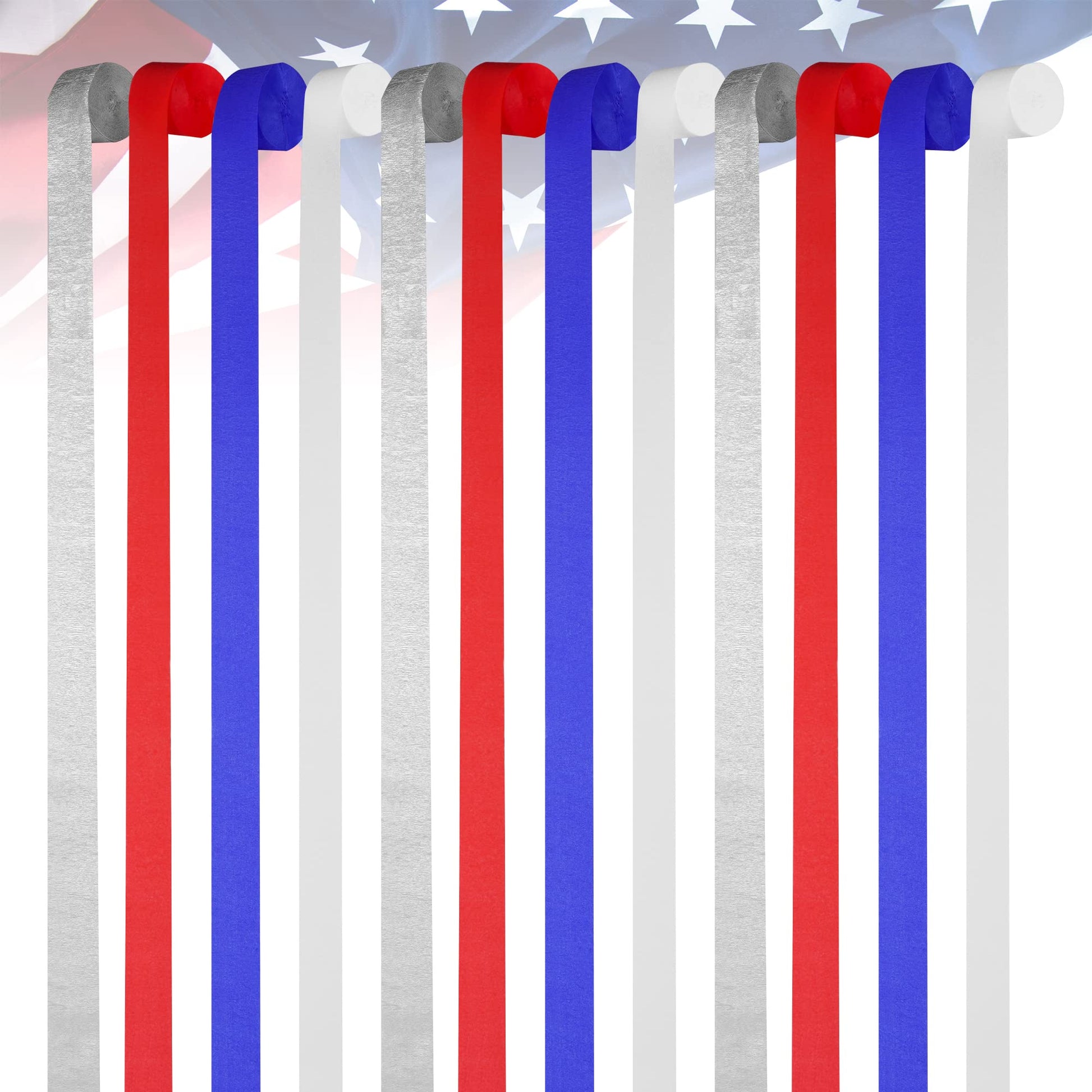 10 Rolls Patriotic Decorations Crepe Paper Streamers, 4th of July Streamers, 810-Feet Red White Blue Hanging Party Decoration, No Accidental Rips