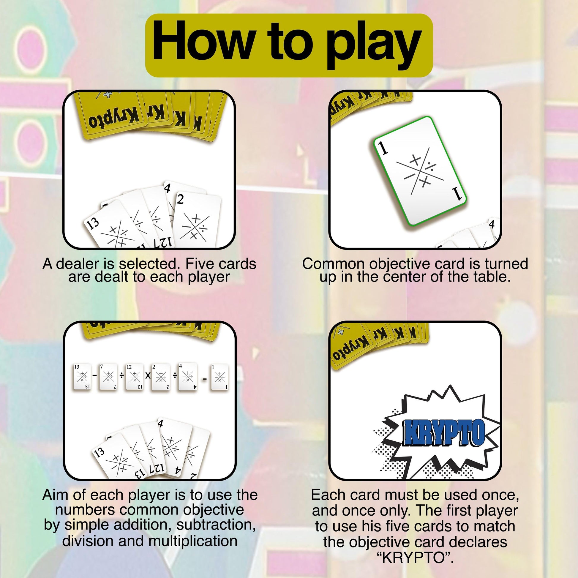 Krypto Original Arithmetic Game - Card Game of Multiplication Division, Addition, Subtraction