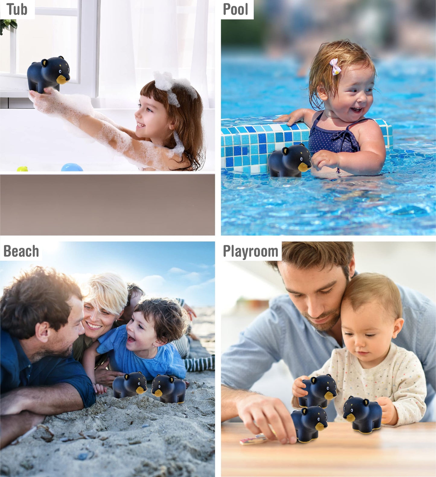 DolliBu Black Bear Bath Buddy Squirter - Floating Black Bear Rubber Bath Toy, Fun Water Squirting Bathtime Play for Toddlers Cute & Soft Wild Life